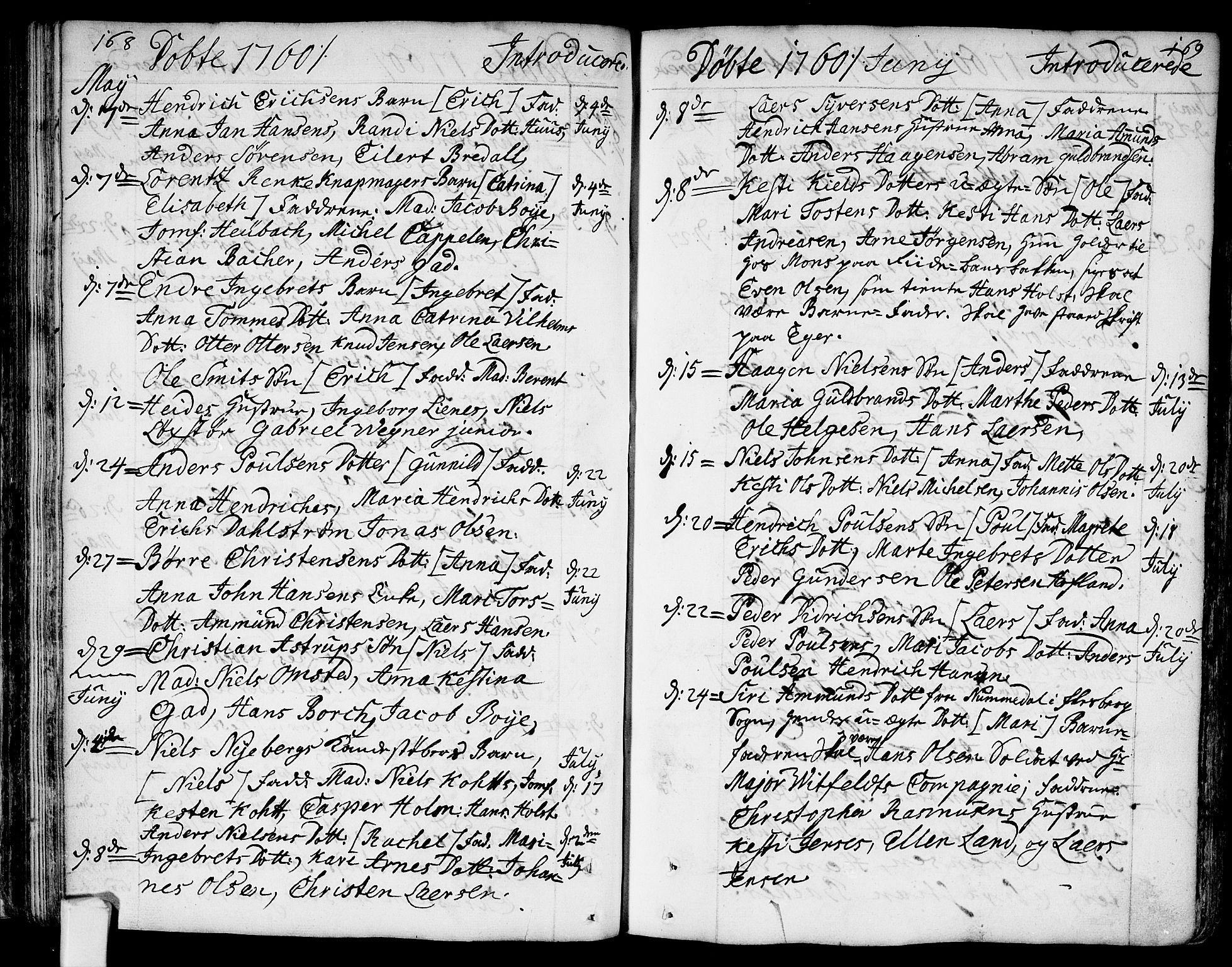 Bragernes kirkebøker, AV/SAKO-A-6/F/Fa/L0005: Parish register (official) no. I 5, 1759-1781, p. 168-169