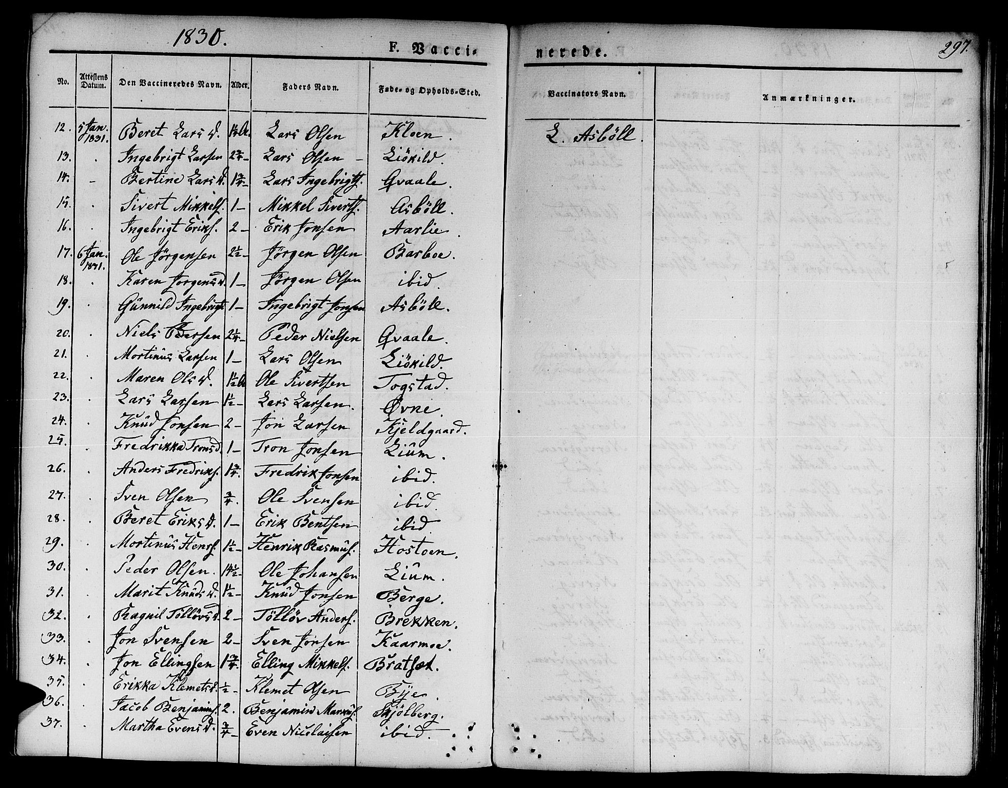 Ministerialprotokoller, klokkerbøker og fødselsregistre - Sør-Trøndelag, SAT/A-1456/668/L0804: Parish register (official) no. 668A04, 1826-1839, p. 297