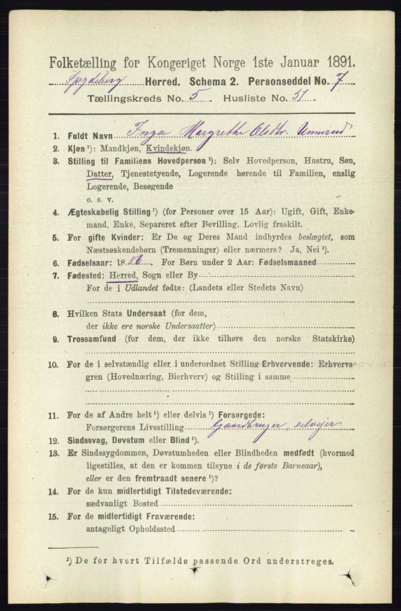 RA, 1891 census for 0123 Spydeberg, 1891, p. 2636