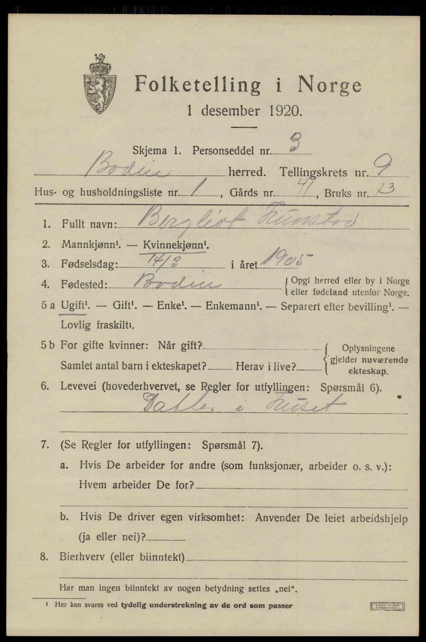 SAT, 1920 census for Bodin, 1920, p. 6880