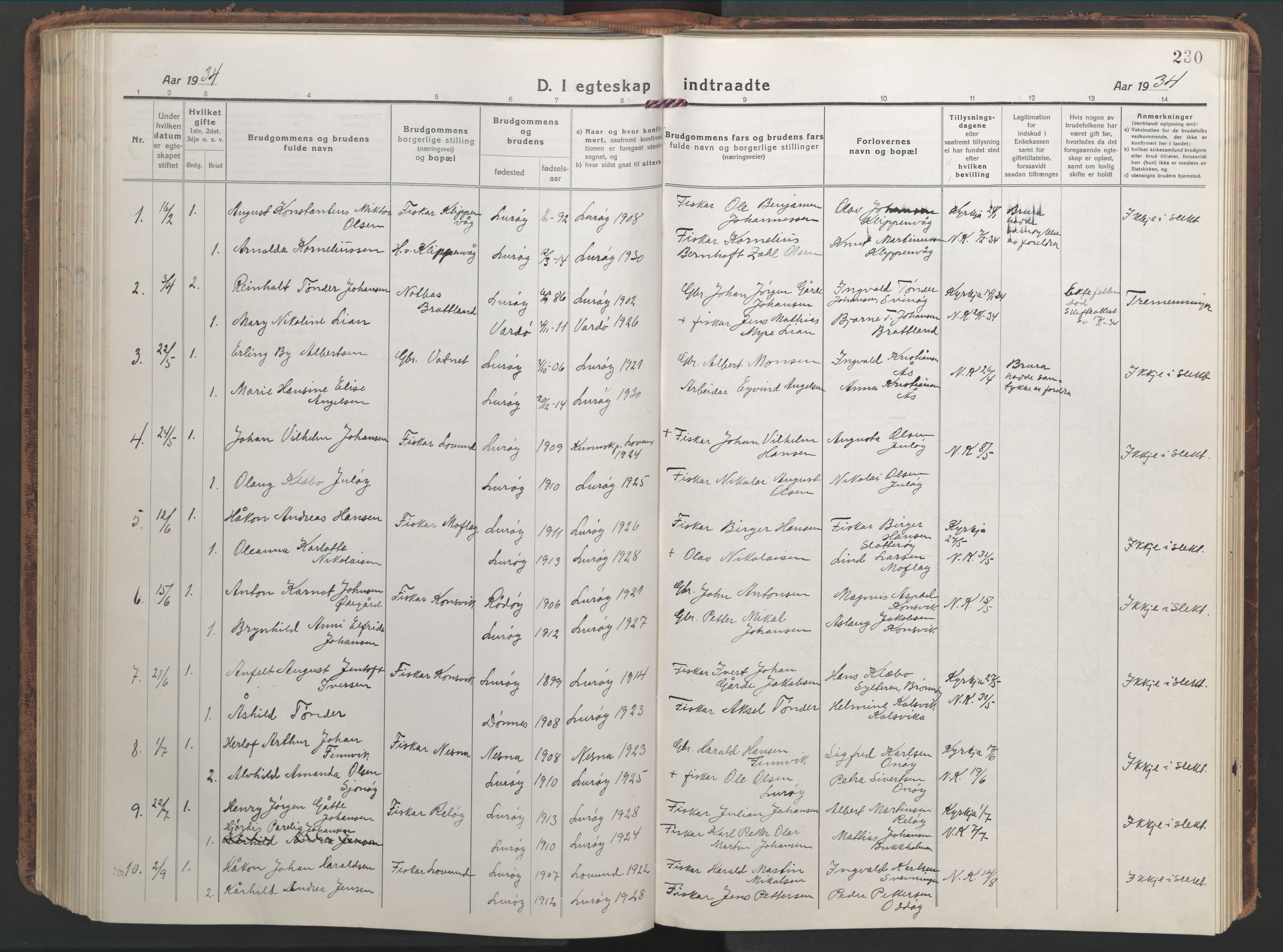 Ministerialprotokoller, klokkerbøker og fødselsregistre - Nordland, SAT/A-1459/839/L0574: Parish register (copy) no. 839C04, 1918-1950, p. 230
