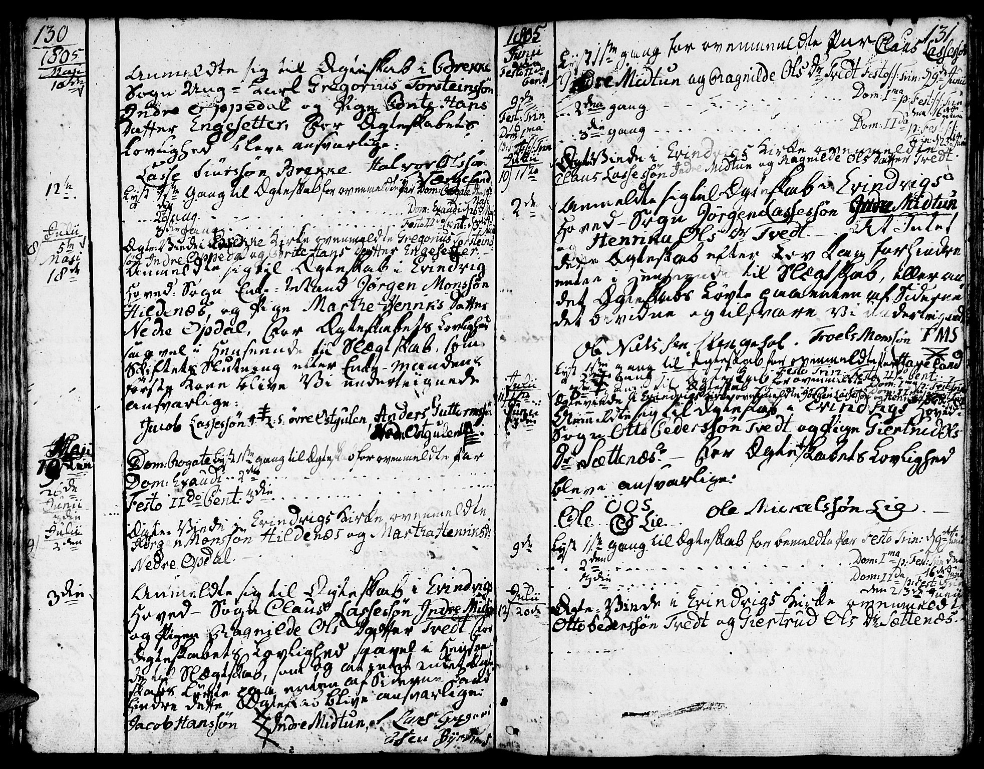 Gulen sokneprestembete, SAB/A-80201/H/Haa/Haaa/L0016: Parish register (official) no. A 16, 1798-1808, p. 130-131