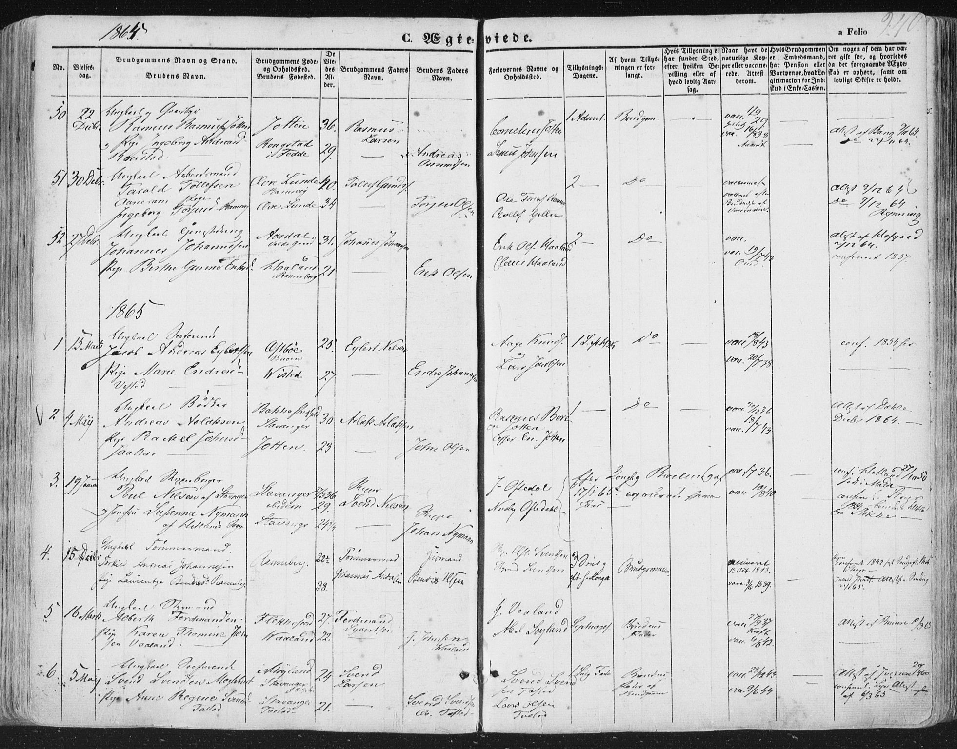 Hetland sokneprestkontor, AV/SAST-A-101826/30/30BA/L0002: Parish register (official) no. A 2, 1849-1869, p. 240