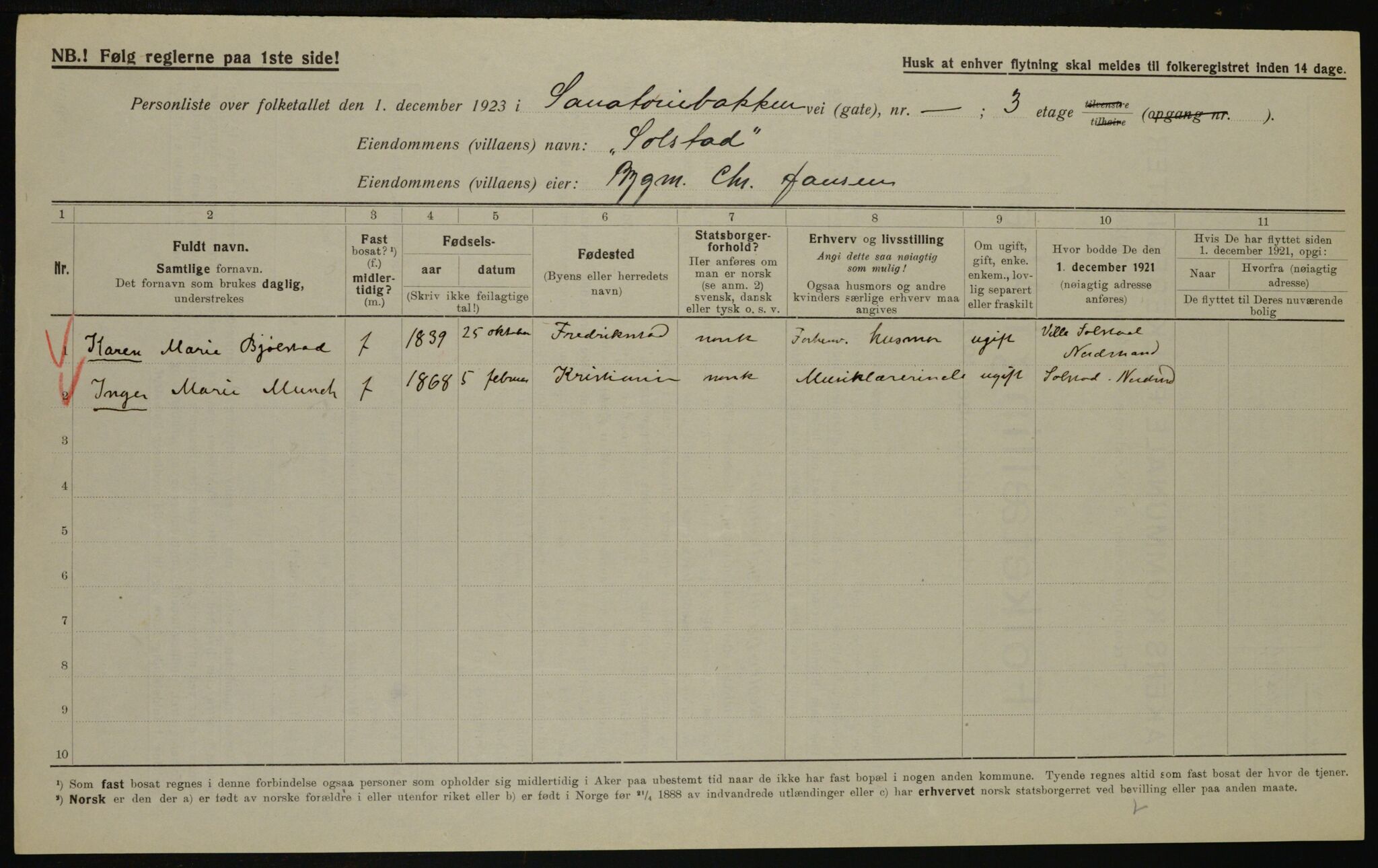 , Municipal Census 1923 for Aker, 1923, p. 44844