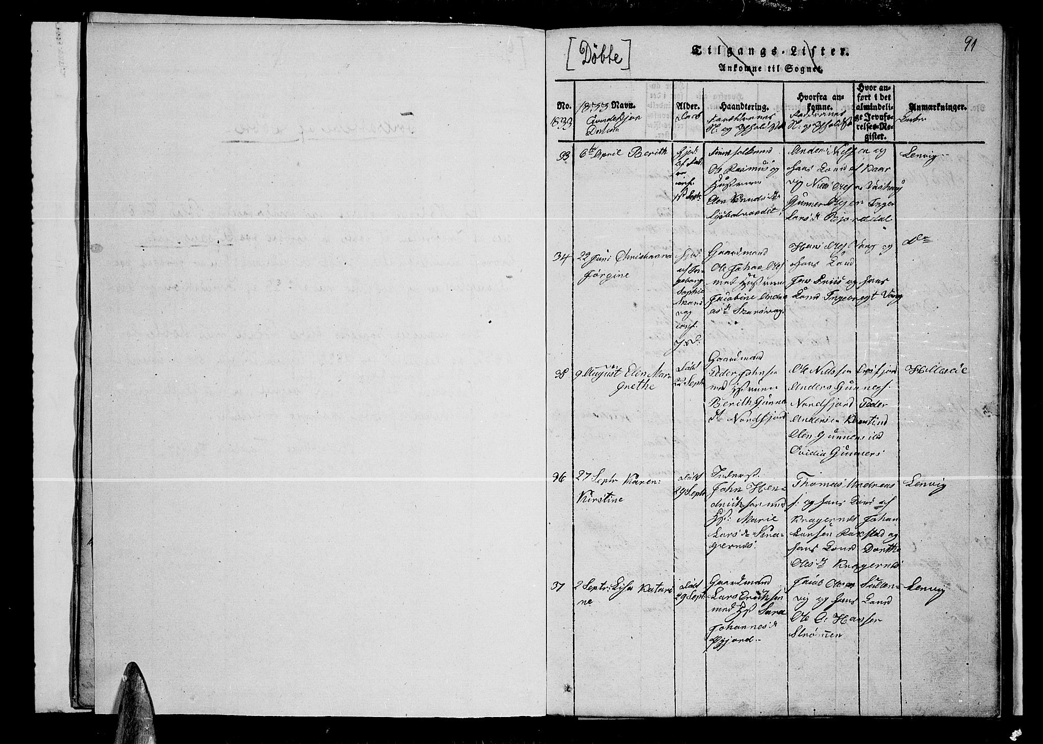 Lenvik sokneprestembete, SATØ/S-1310/H/Ha/Hab/L0001klokker: Parish register (copy) no. 1, 1822-1837, p. 91