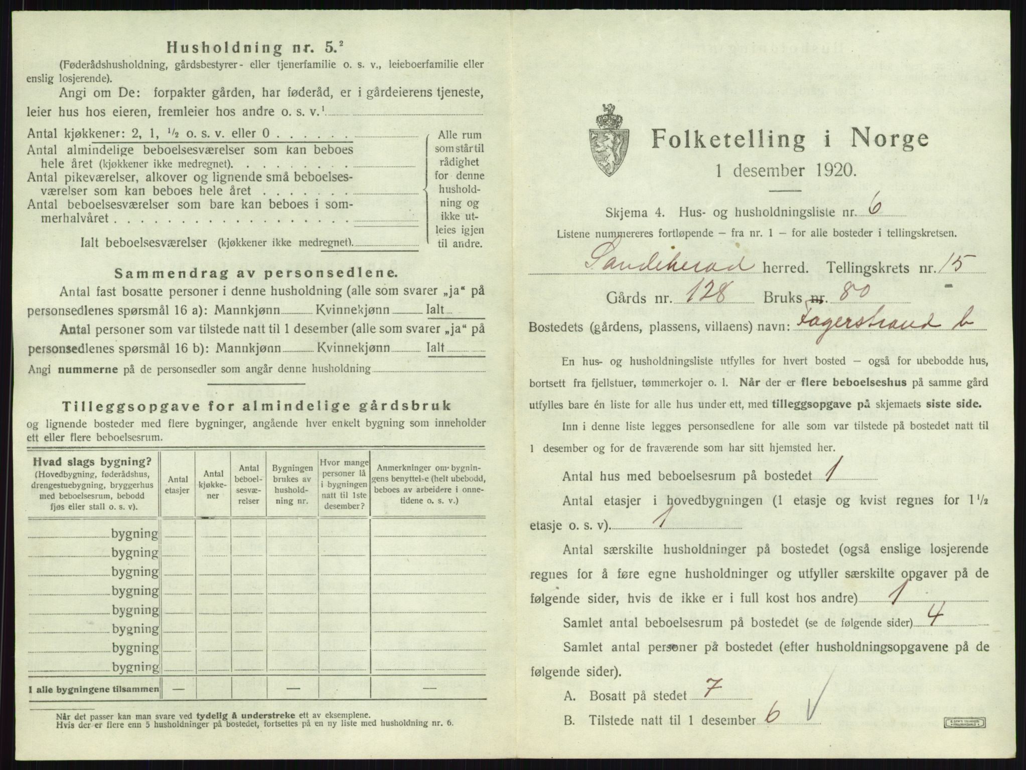 SAKO, 1920 census for Sandeherred, 1920, p. 3245