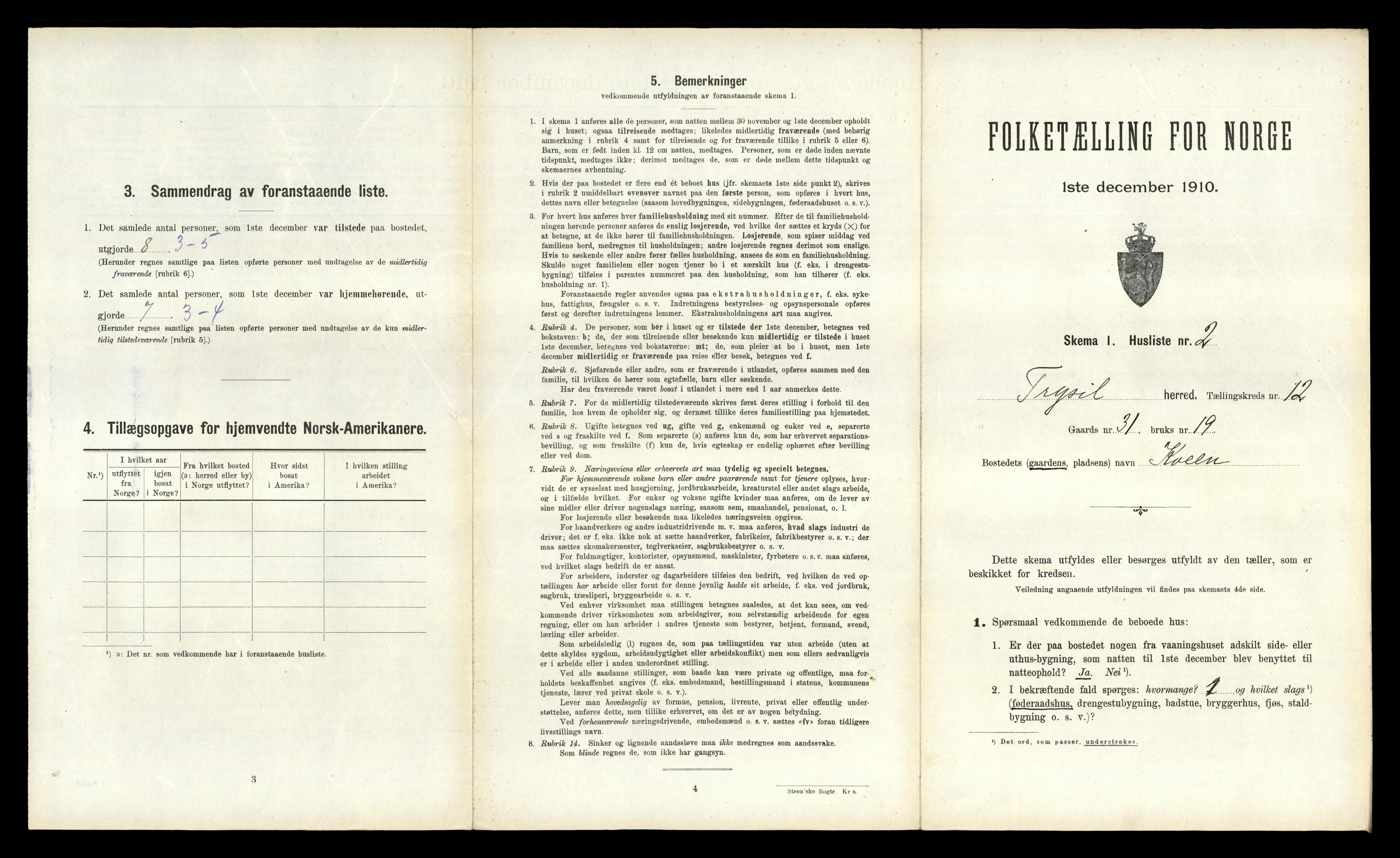 RA, 1910 census for Trysil, 1910, p. 1371