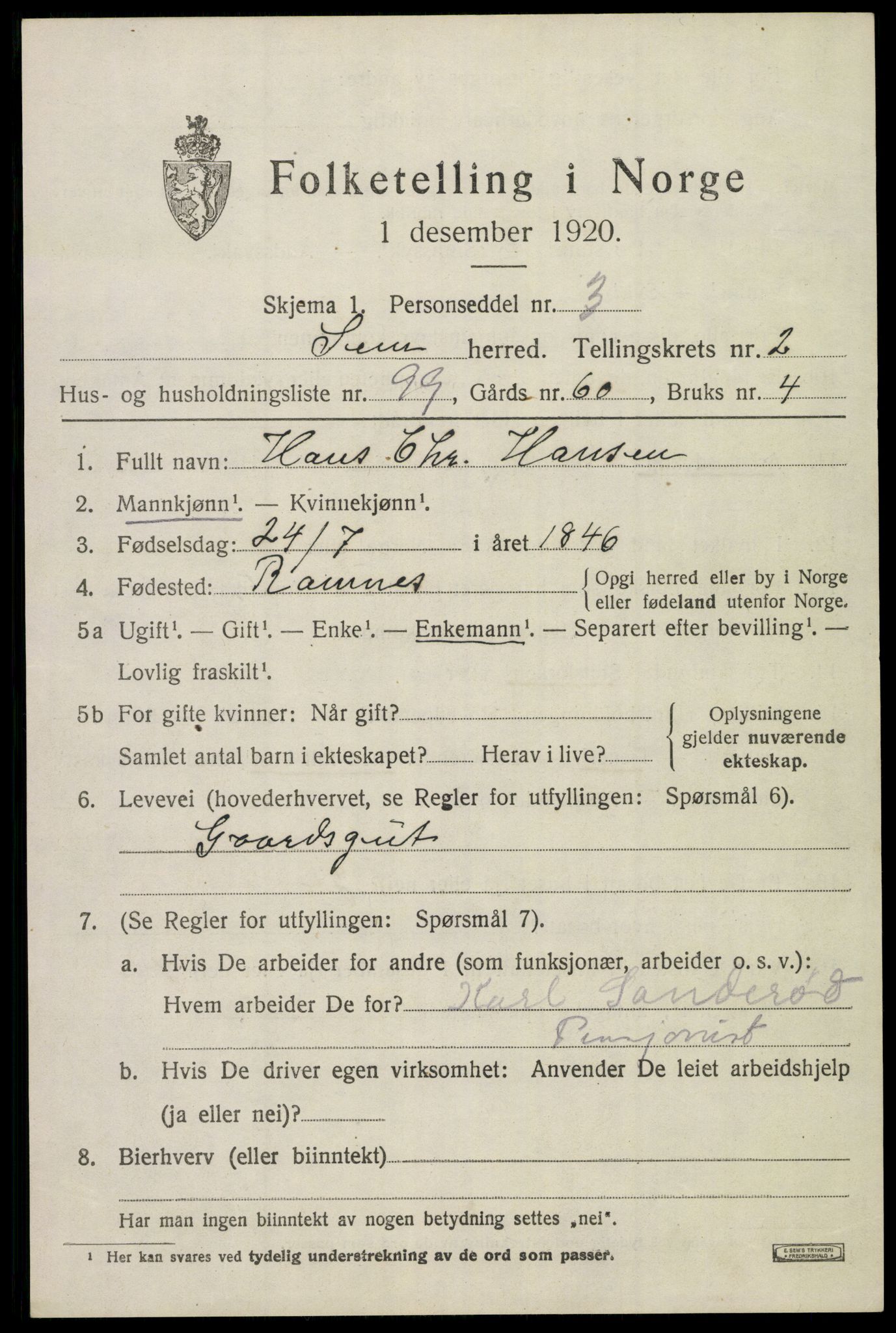 SAKO, 1920 census for Sem, 1920, p. 6309