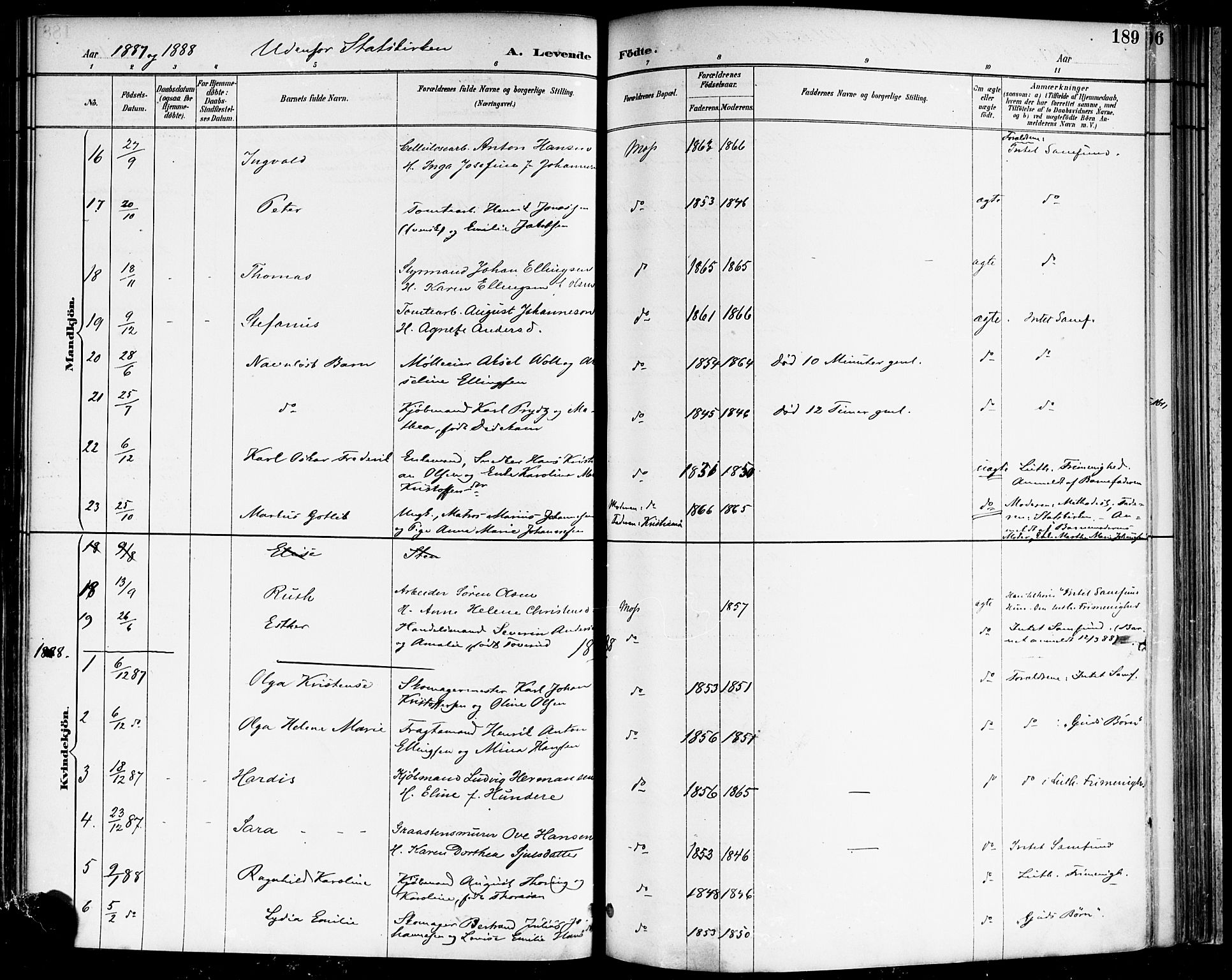Moss prestekontor Kirkebøker, SAO/A-2003/F/Fb/L0002a: Parish register (official) no. II 2A, 1887-1893, p. 189