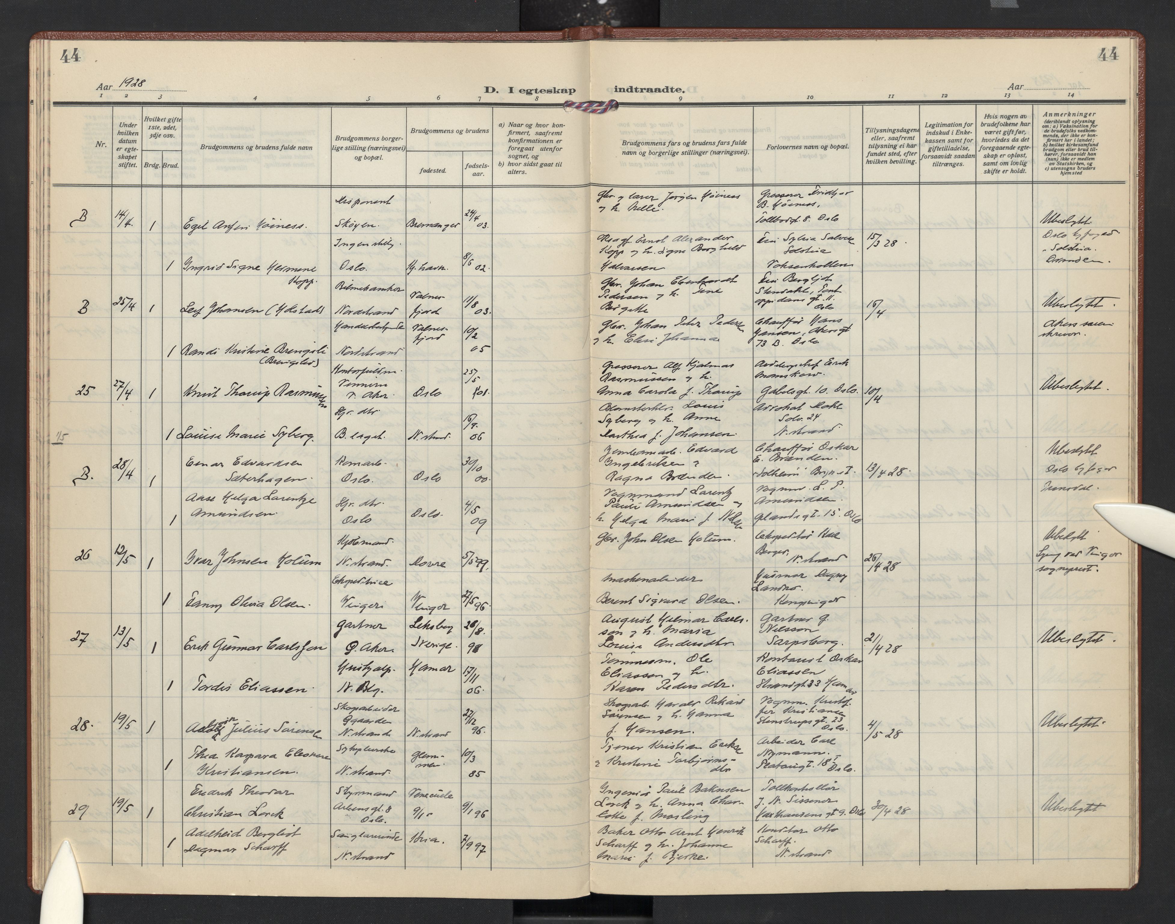 Nordstrand prestekontor Kirkebøker, AV/SAO-A-10362a/F/Fa/L0004: Parish register (official) no. 4, 1924-1930, p. 44