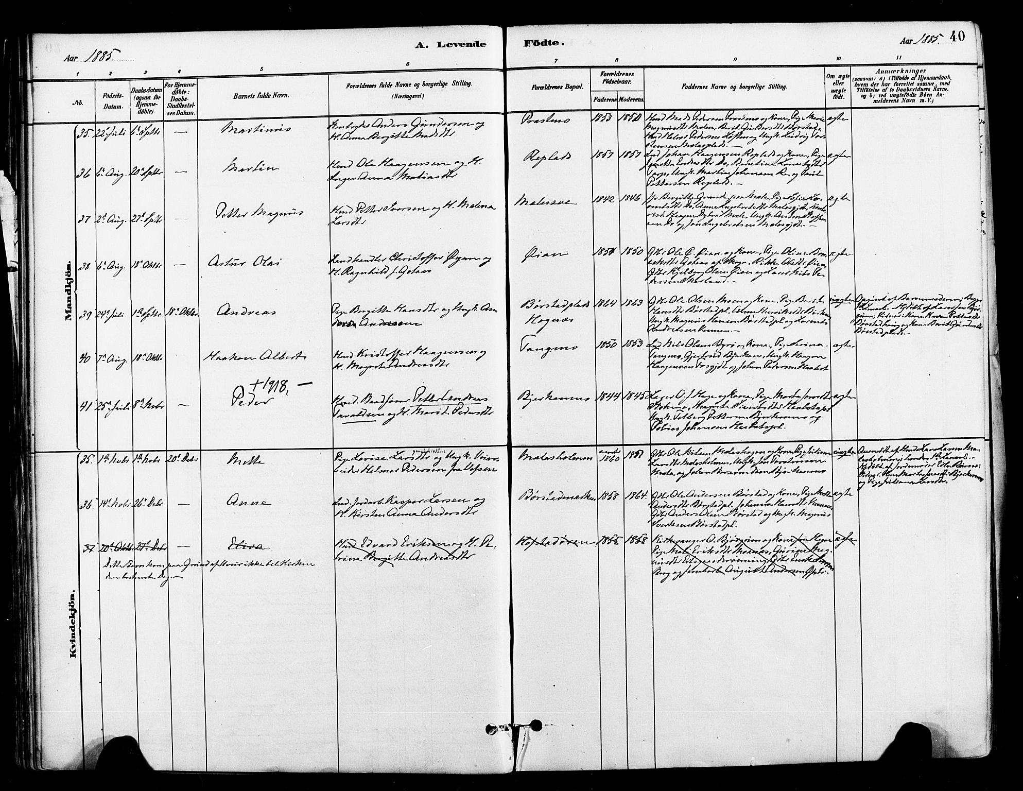 Ministerialprotokoller, klokkerbøker og fødselsregistre - Nord-Trøndelag, AV/SAT-A-1458/709/L0077: Parish register (official) no. 709A17, 1880-1895, p. 40