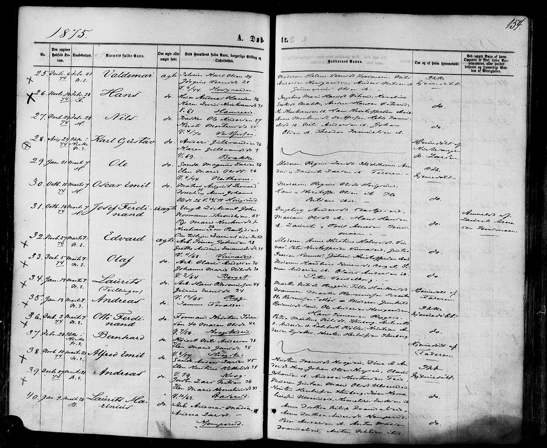 Eiker kirkebøker, AV/SAKO-A-4/F/Fa/L0017: Parish register (official) no. I 17, 1869-1877, p. 154