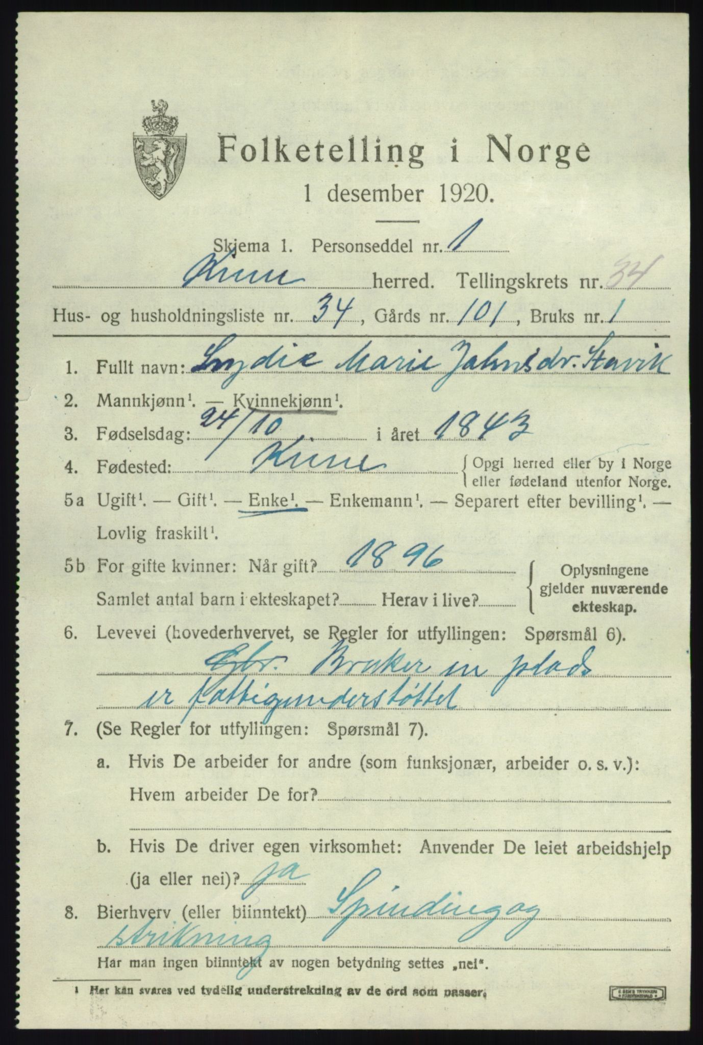 SAB, 1920 census for Kinn, 1920, p. 11533