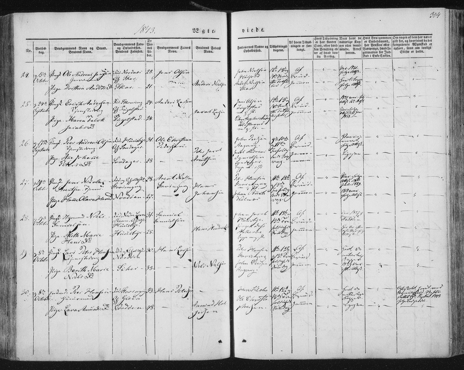 Ministerialprotokoller, klokkerbøker og fødselsregistre - Nordland, AV/SAT-A-1459/838/L0549: Parish register (official) no. 838A07, 1840-1854, p. 304