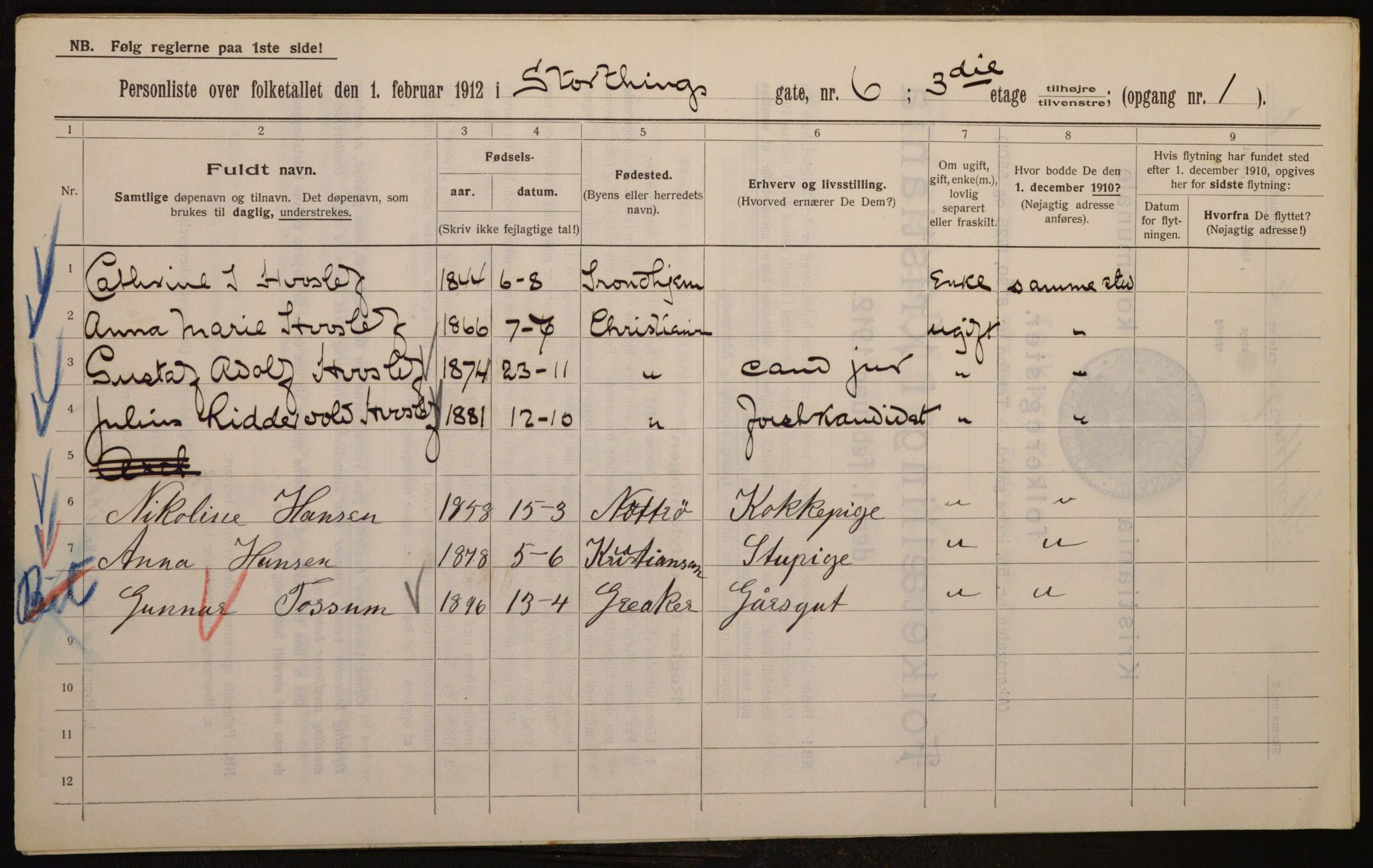 OBA, Municipal Census 1912 for Kristiania, 1912, p. 103587