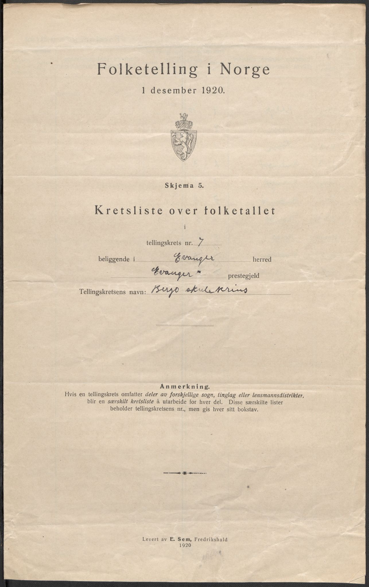 SAB, 1920 census for Evanger, 1920, p. 24