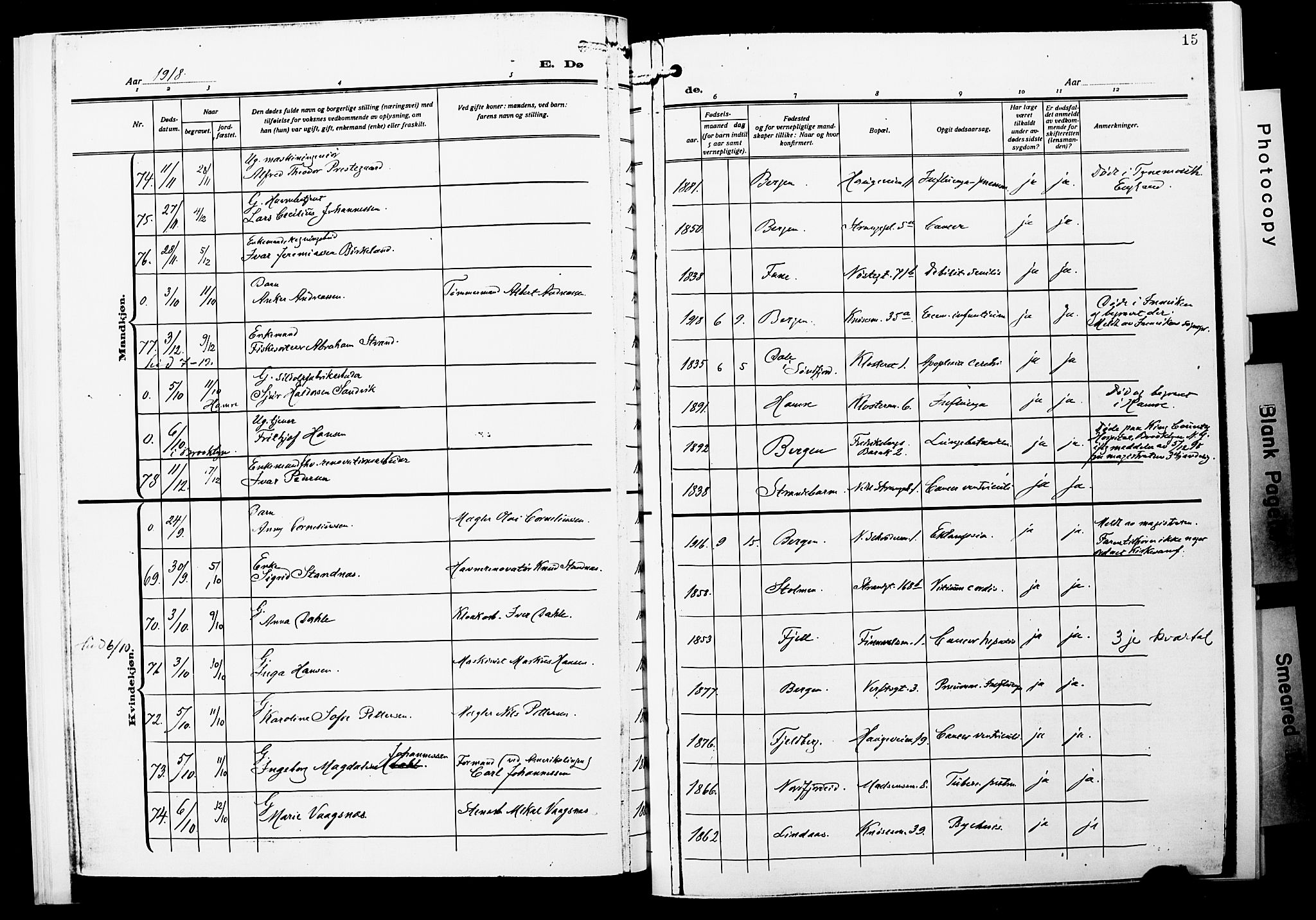 Nykirken Sokneprestembete, SAB/A-77101/H/Hab: Parish register (copy) no. E 2, 1918-1924, p. 15