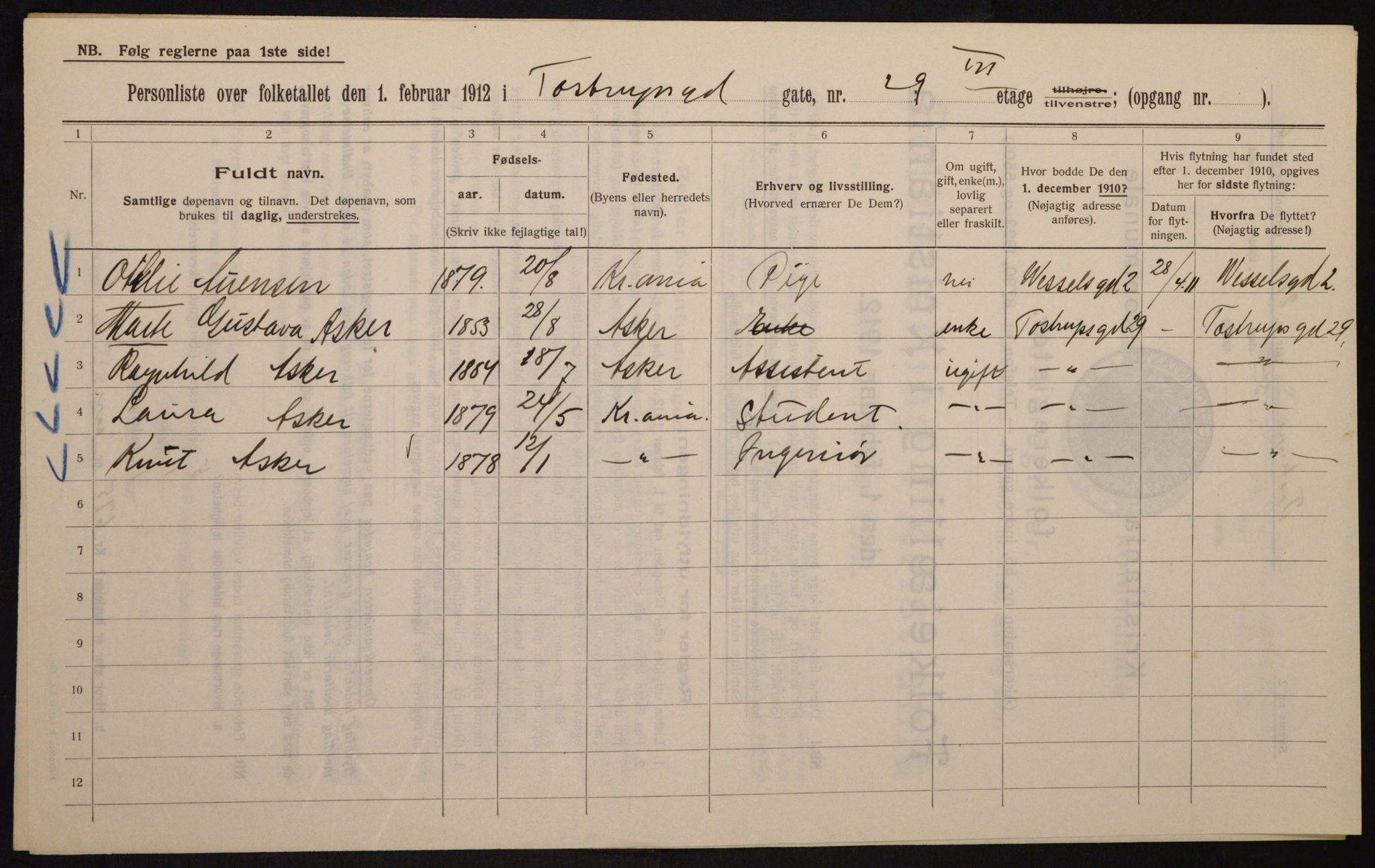 OBA, Municipal Census 1912 for Kristiania, 1912, p. 115359