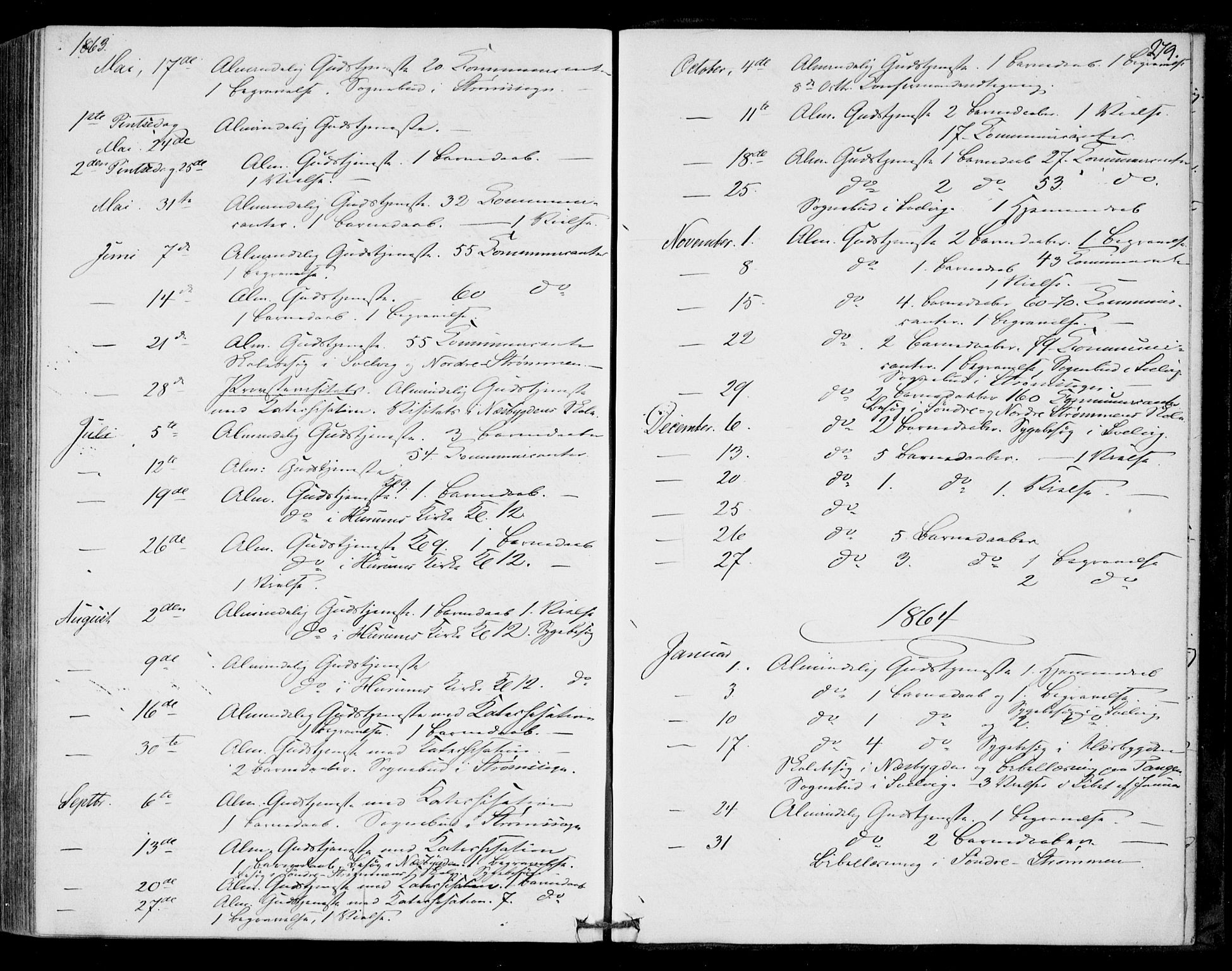 Strømm kirkebøker, AV/SAKO-A-322/F/Fa/L0001: Parish register (official) no. I 1, 1861-1869, p. 279