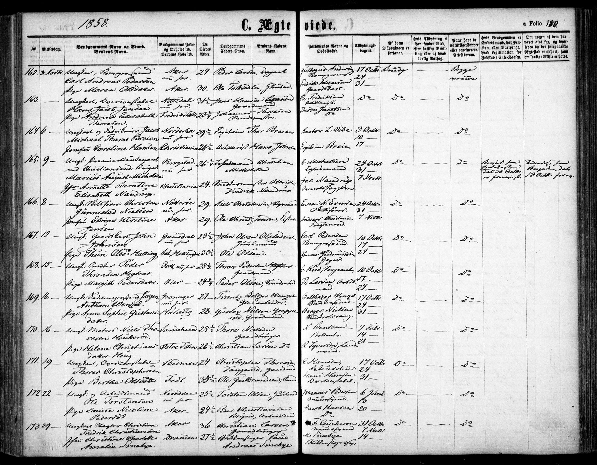 Oslo domkirke Kirkebøker, SAO/A-10752/F/Fa/L0020: Parish register (official) no. 20, 1848-1865, p. 380