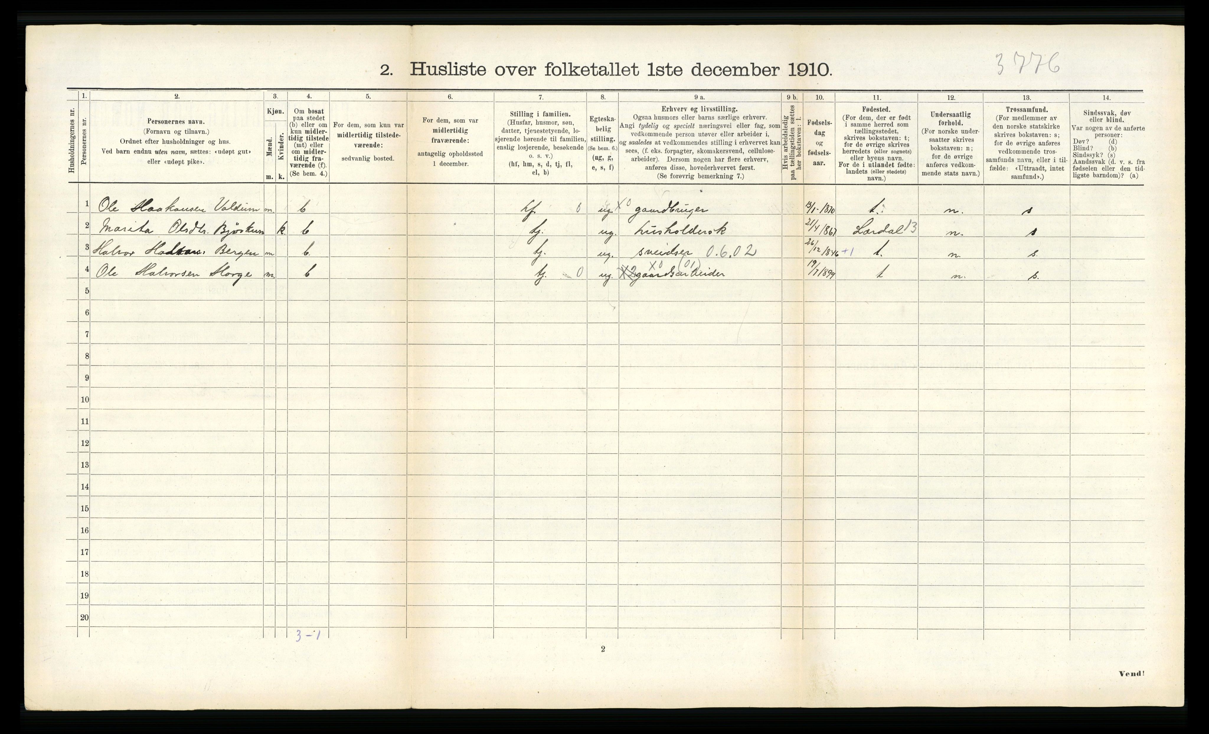 RA, 1910 census for Borgund, 1910, p. 122