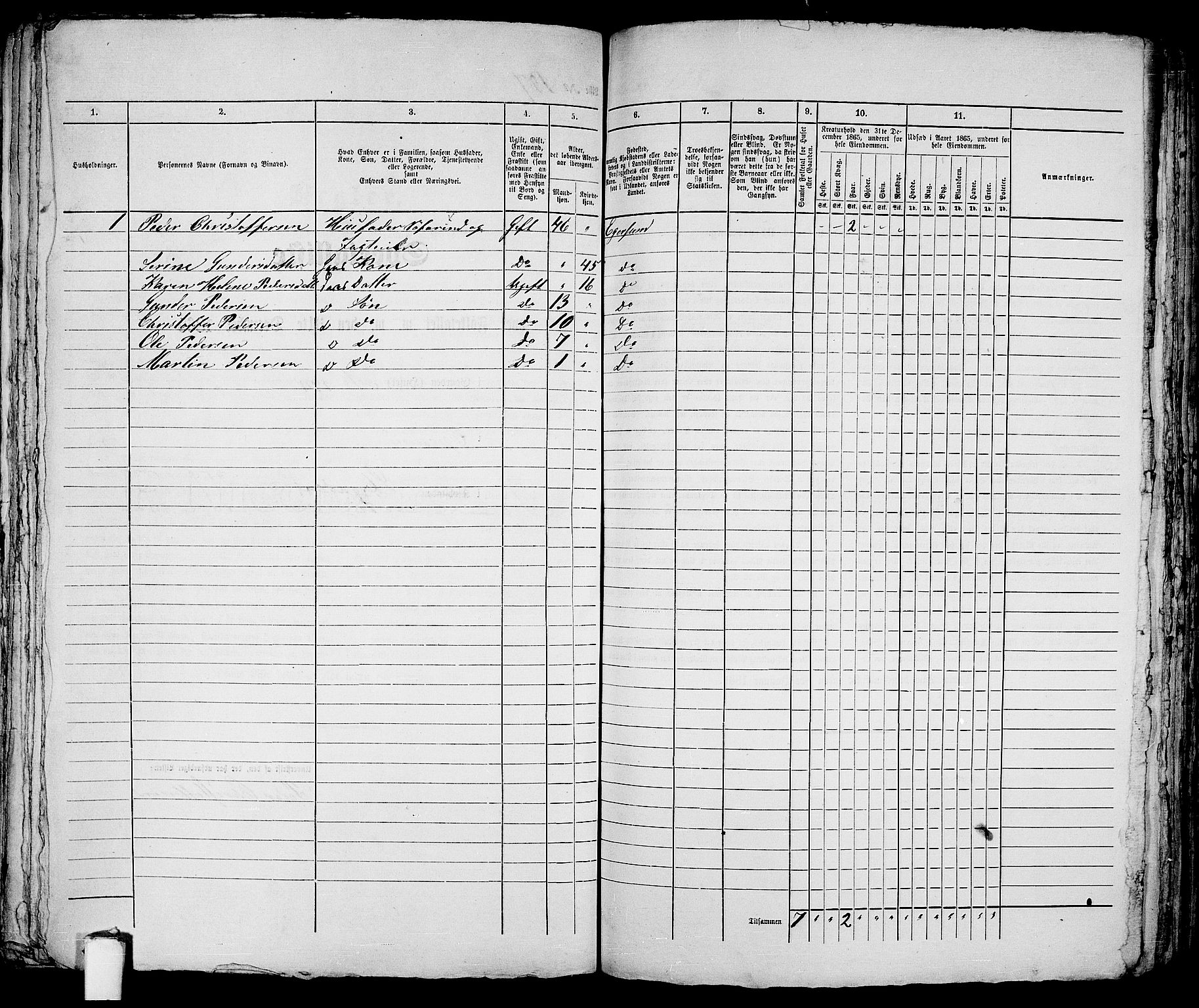 RA, 1865 census for Eigersund parish, Egersund town, 1865, p. 327