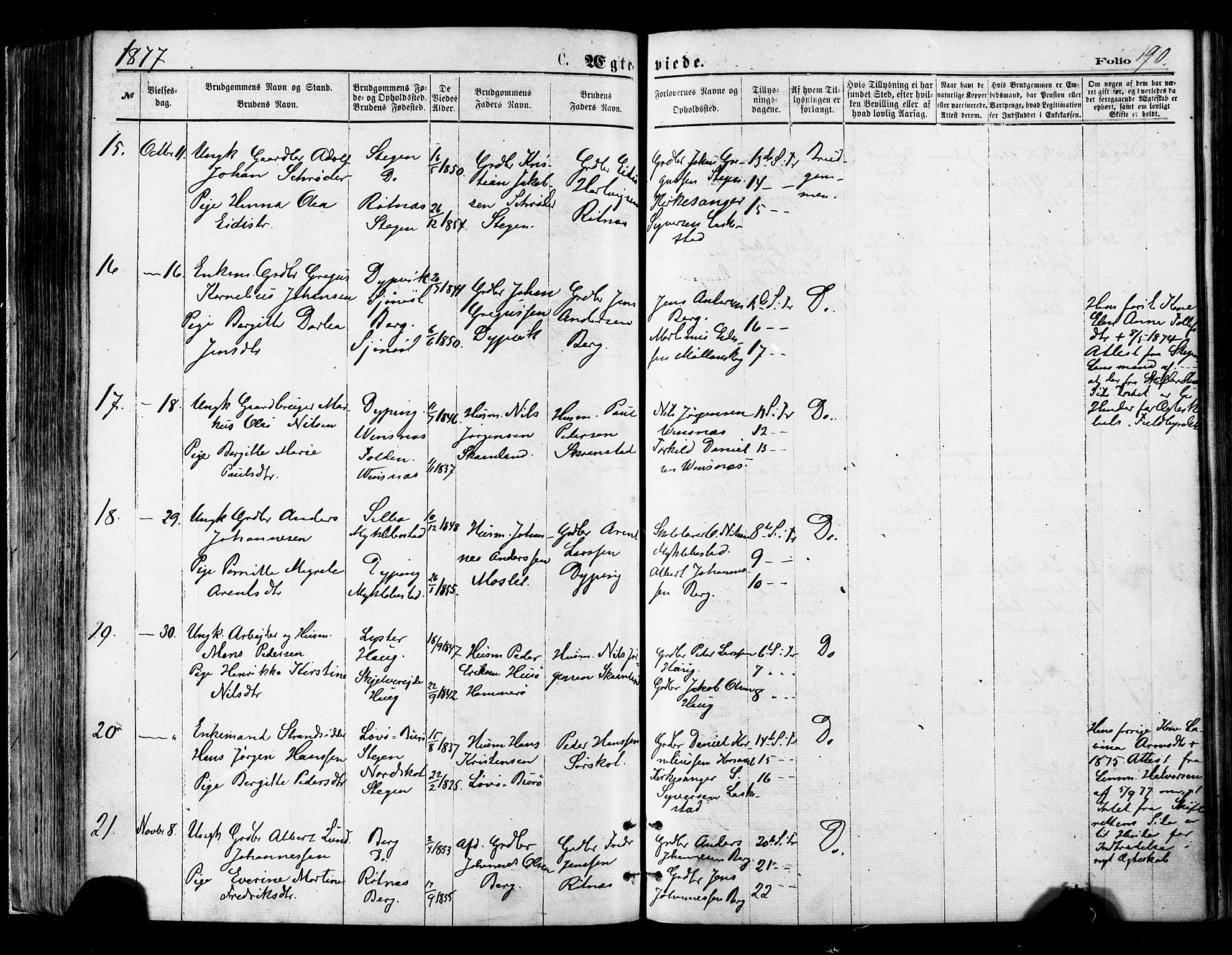 Ministerialprotokoller, klokkerbøker og fødselsregistre - Nordland, SAT/A-1459/855/L0802: Parish register (official) no. 855A10, 1875-1886, p. 190