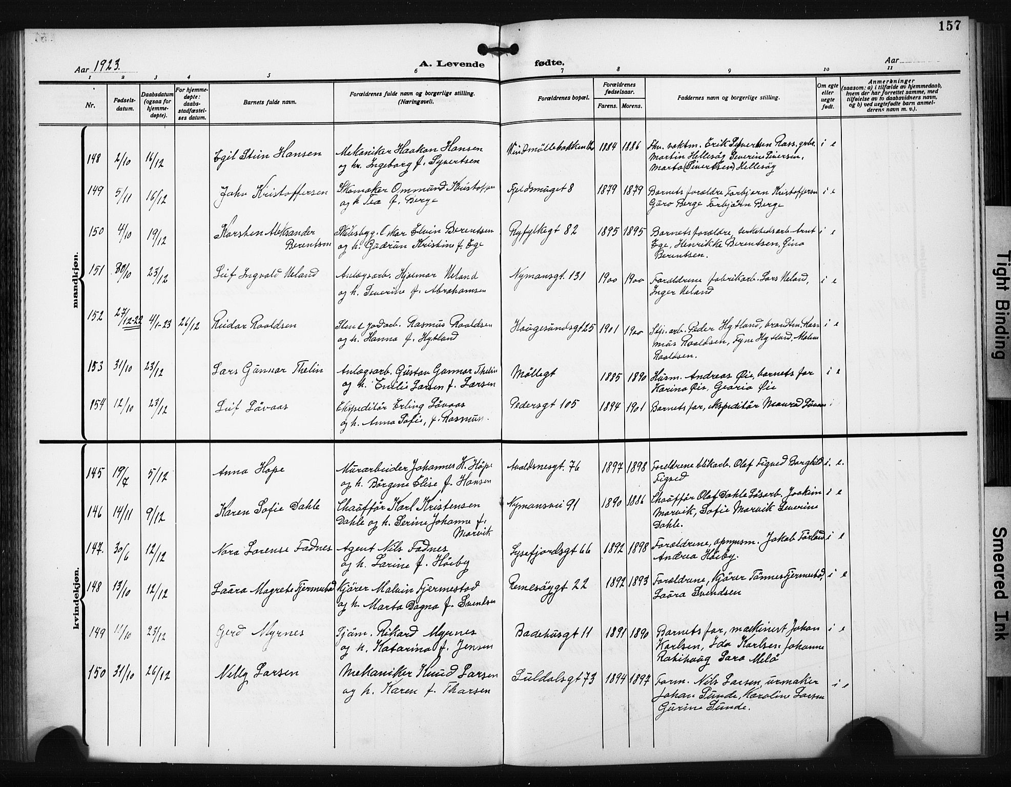 St. Johannes sokneprestkontor, AV/SAST-A-101814/001/30/30BB/L0008: Parish register (copy) no. B 8, 1918-1929, p. 157