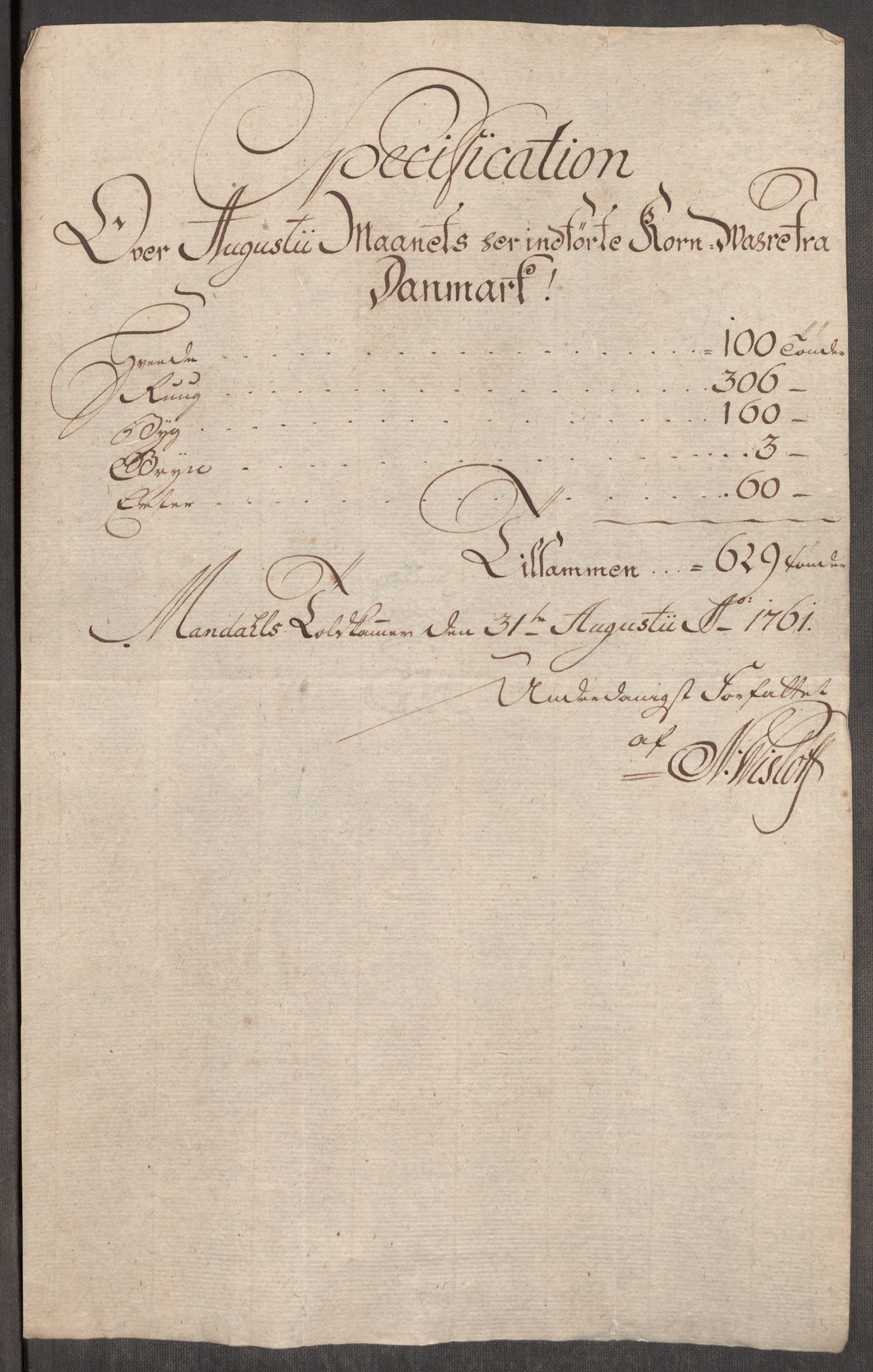 Rentekammeret inntil 1814, Realistisk ordnet avdeling, AV/RA-EA-4070/Oe/L0007: [Ø1]: Priskuranter, 1761-1763, p. 254