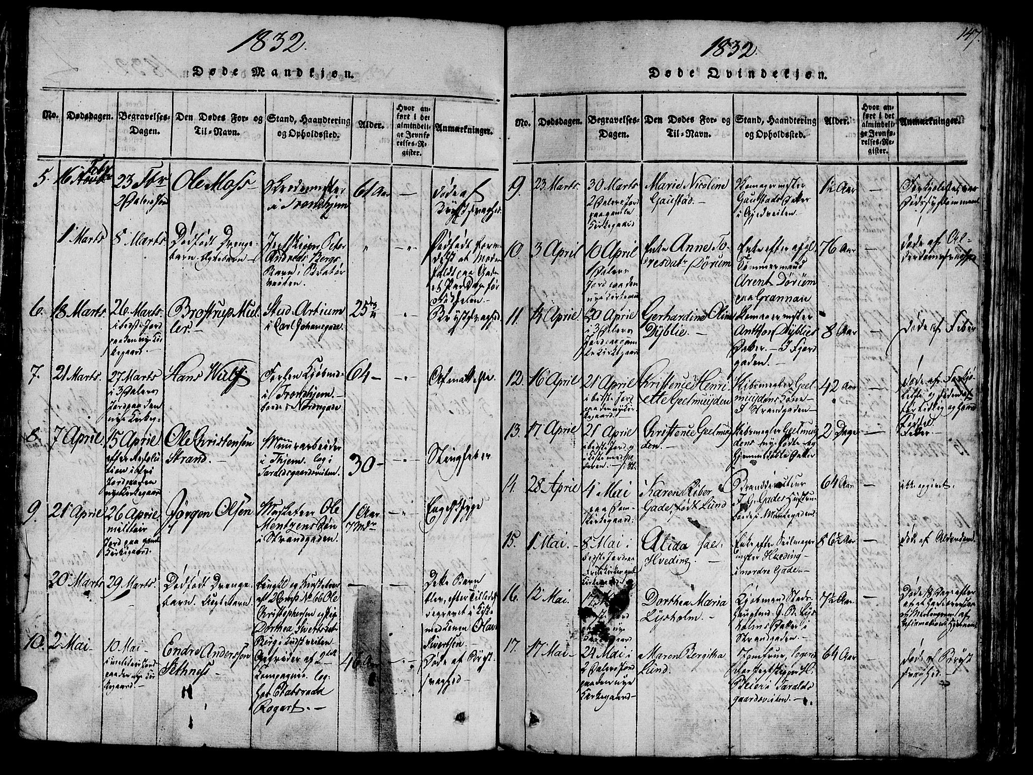 Ministerialprotokoller, klokkerbøker og fødselsregistre - Sør-Trøndelag, SAT/A-1456/602/L0135: Parish register (copy) no. 602C03, 1815-1832, p. 147