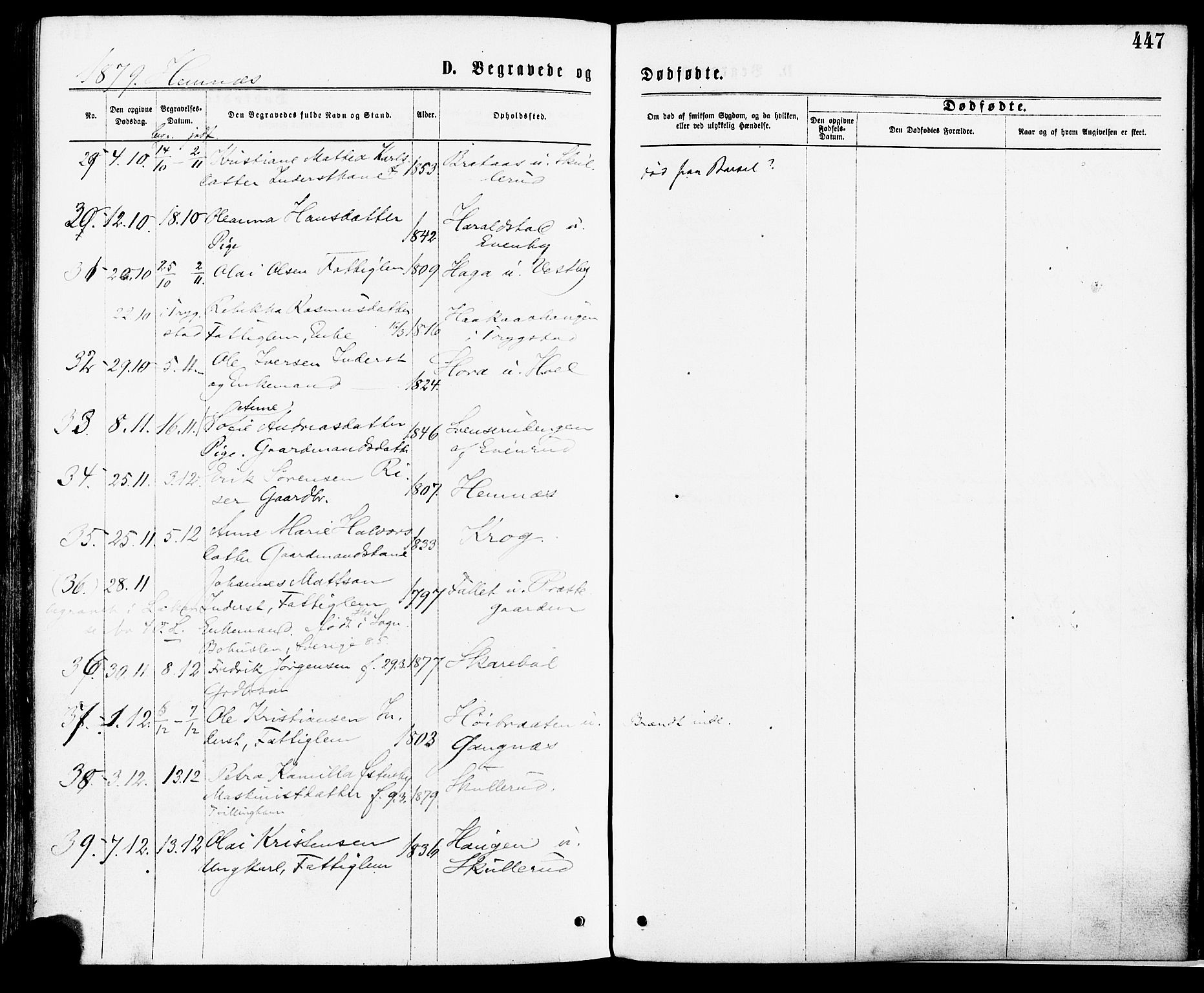 Høland prestekontor Kirkebøker, AV/SAO-A-10346a/F/Fa/L0012.a: Parish register (official) no. I 12A, 1869-1879, p. 447