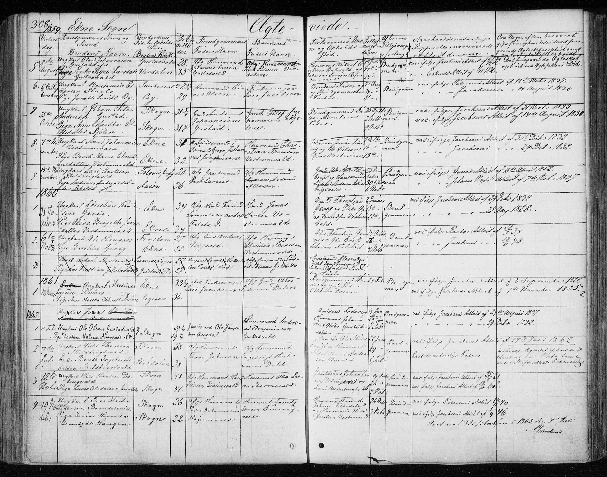 Ministerialprotokoller, klokkerbøker og fødselsregistre - Nord-Trøndelag, SAT/A-1458/717/L0154: Parish register (official) no. 717A07 /3, 1850-1862, p. 308