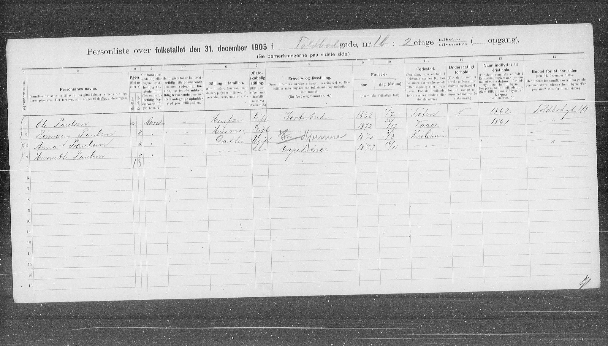 OBA, Municipal Census 1905 for Kristiania, 1905, p. 59218