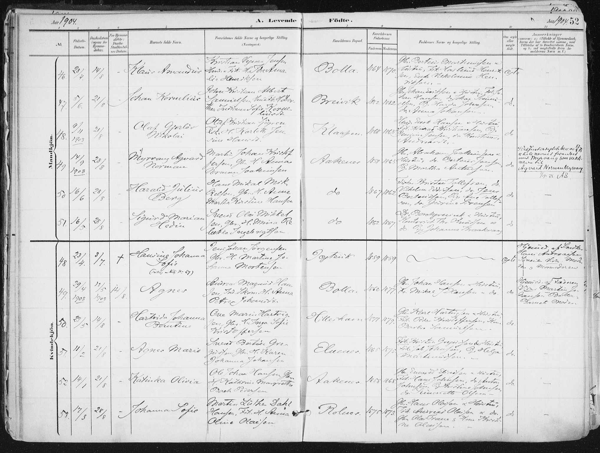 Ibestad sokneprestembete, AV/SATØ-S-0077/H/Ha/Haa/L0017kirke: Parish register (official) no. 17, 1901-1914, p. 52