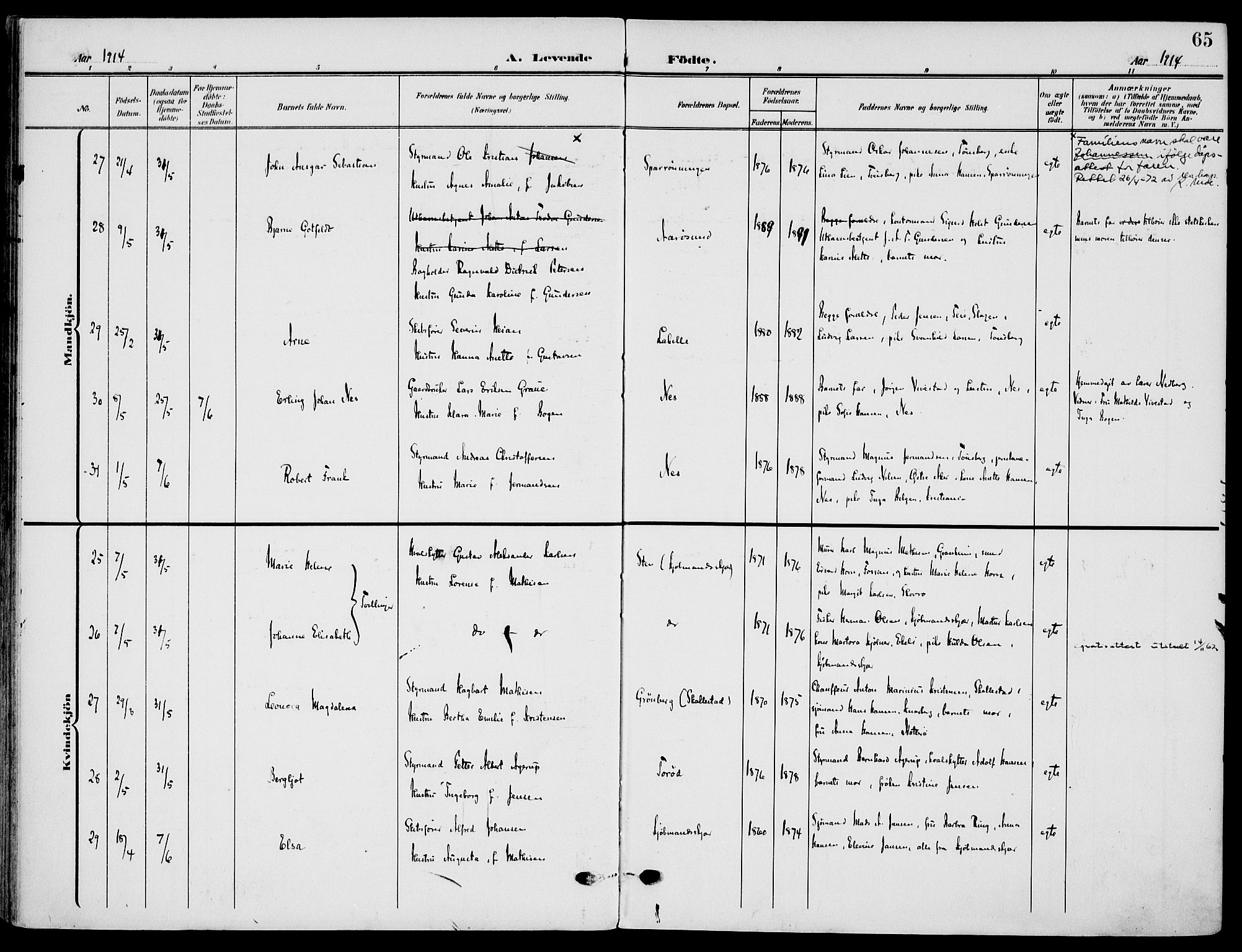 Nøtterøy kirkebøker, AV/SAKO-A-354/F/Fa/L0010: Parish register (official) no. I 10, 1908-1919, p. 65