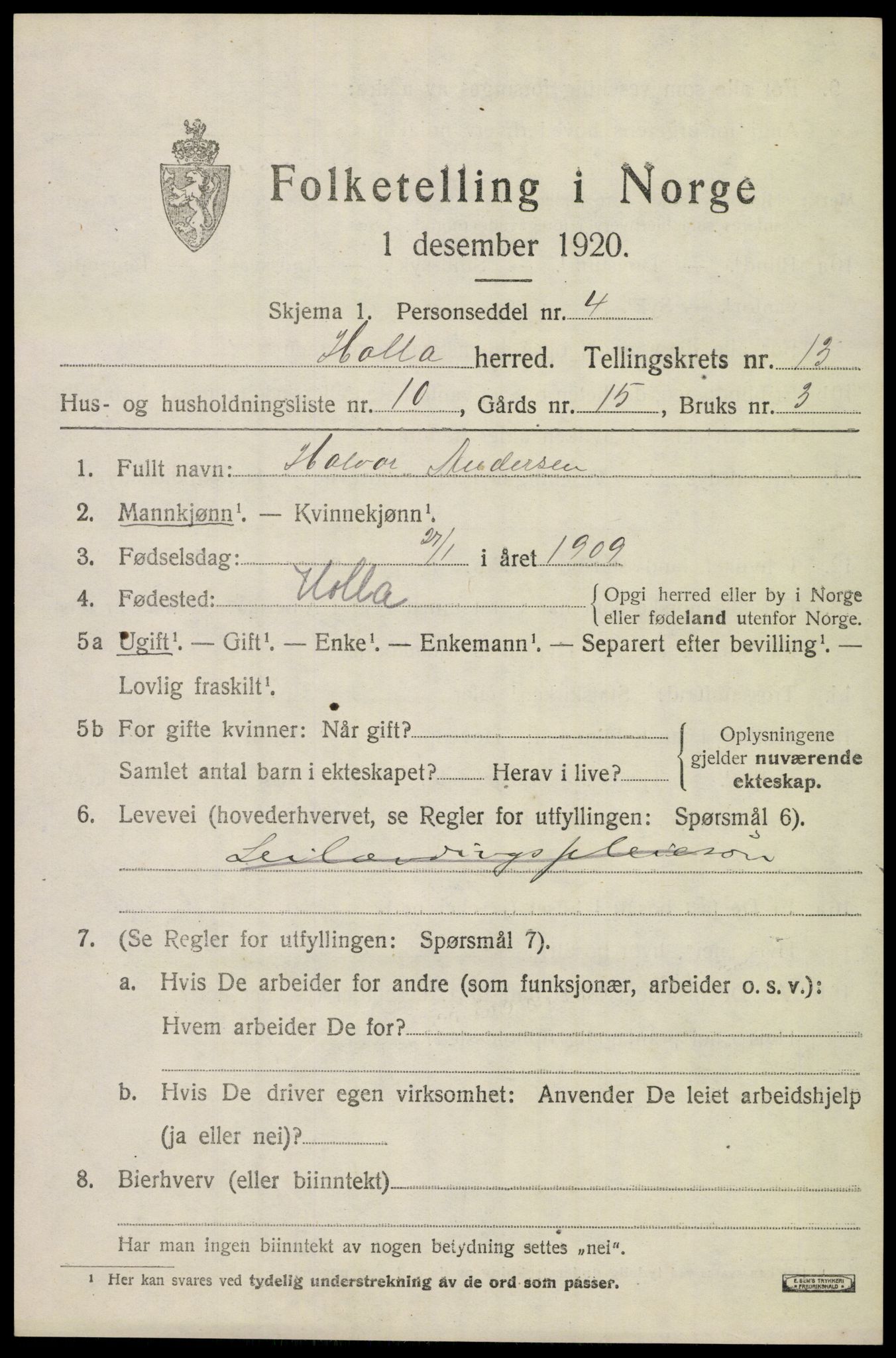 SAKO, 1920 census for Holla, 1920, p. 8009