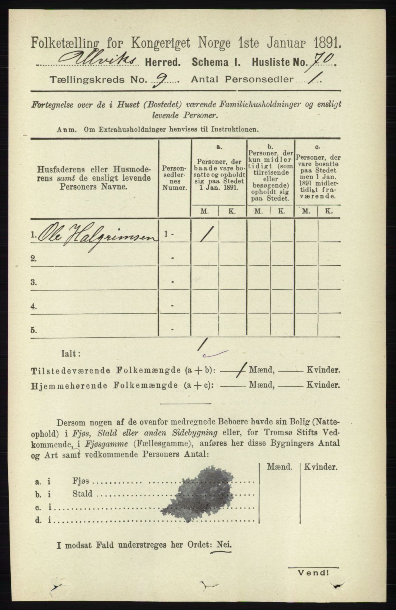 RA, 1891 census for 1233 Ulvik, 1891, p. 2870