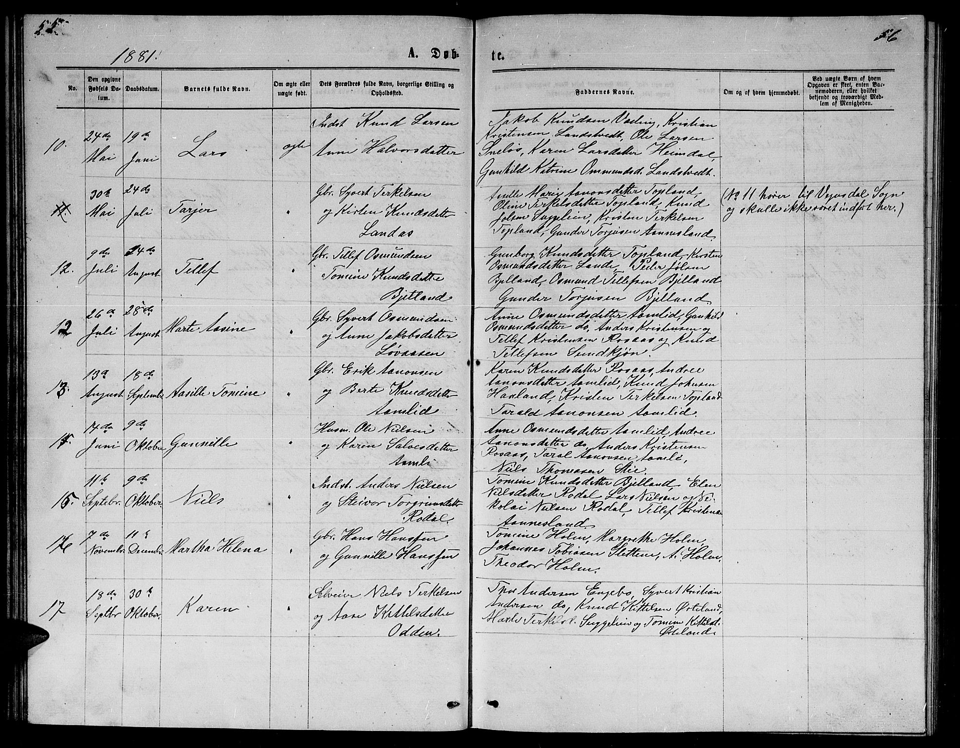 Herefoss sokneprestkontor, AV/SAK-1111-0019/F/Fb/Fba/L0002: Parish register (copy) no. B 2, 1868-1886, p. 55-56