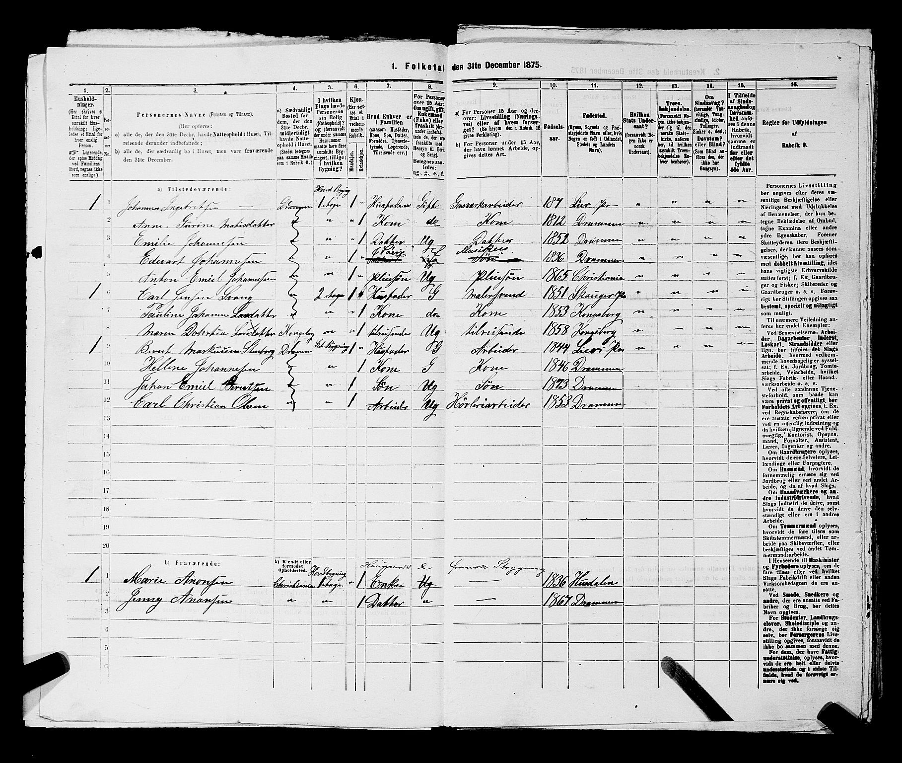 SAKO, 1875 census for 0602 Drammen, 1875, p. 1493