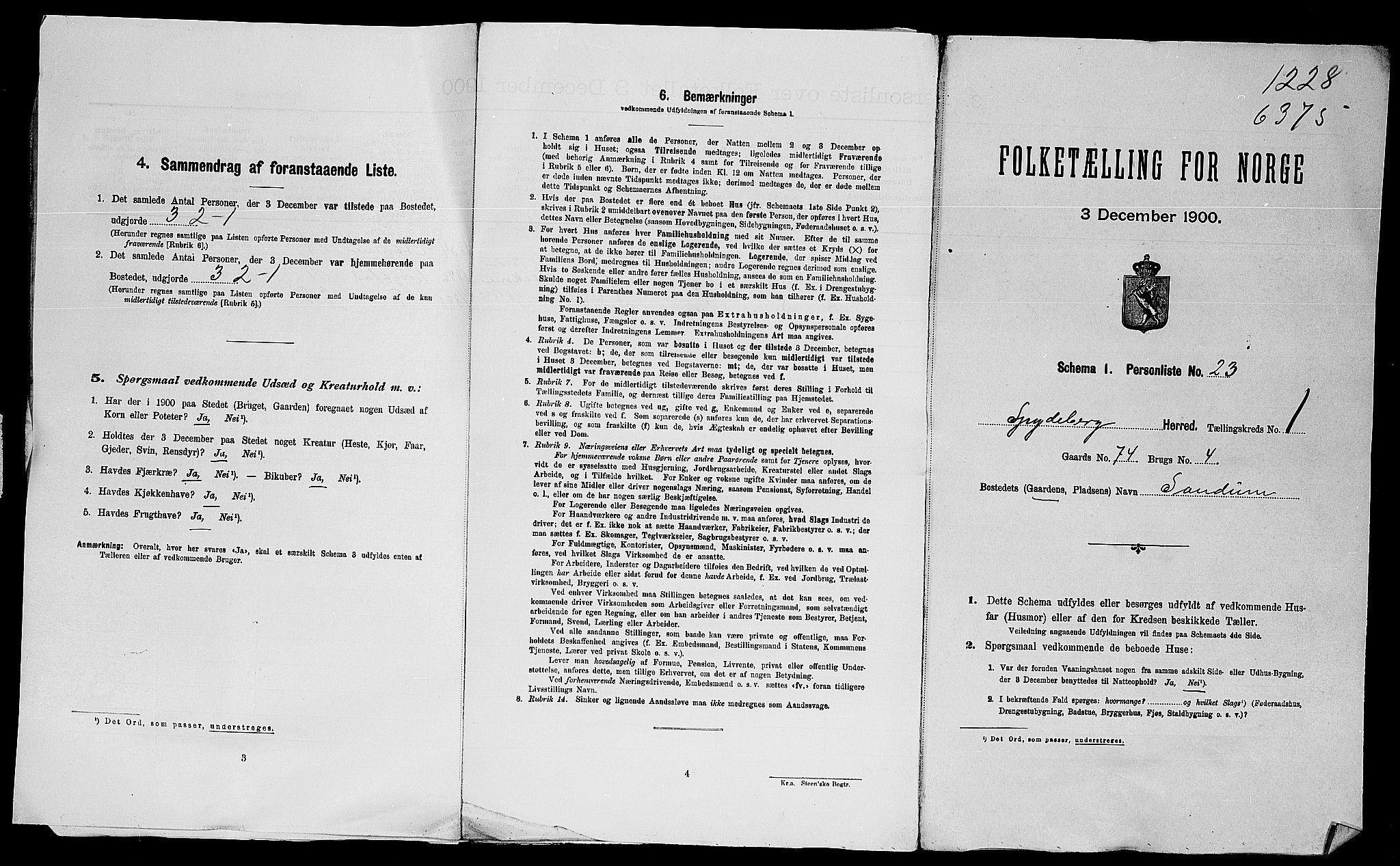 SAO, 1900 census for Spydeberg, 1900