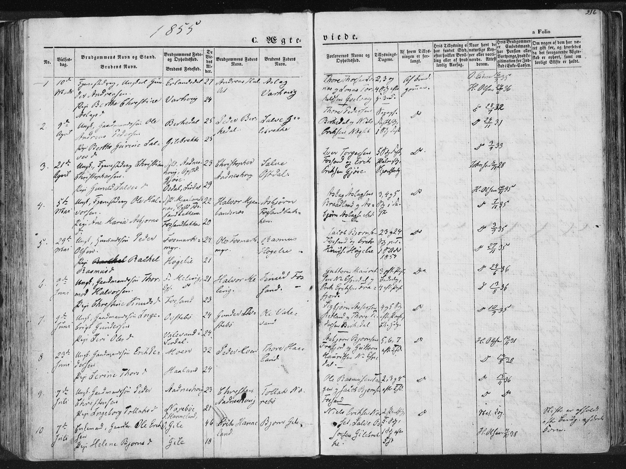 Høgsfjord sokneprestkontor, SAST/A-101624/H/Ha/Haa/L0001: Parish register (official) no. A 1, 1854-1875, p. 216b