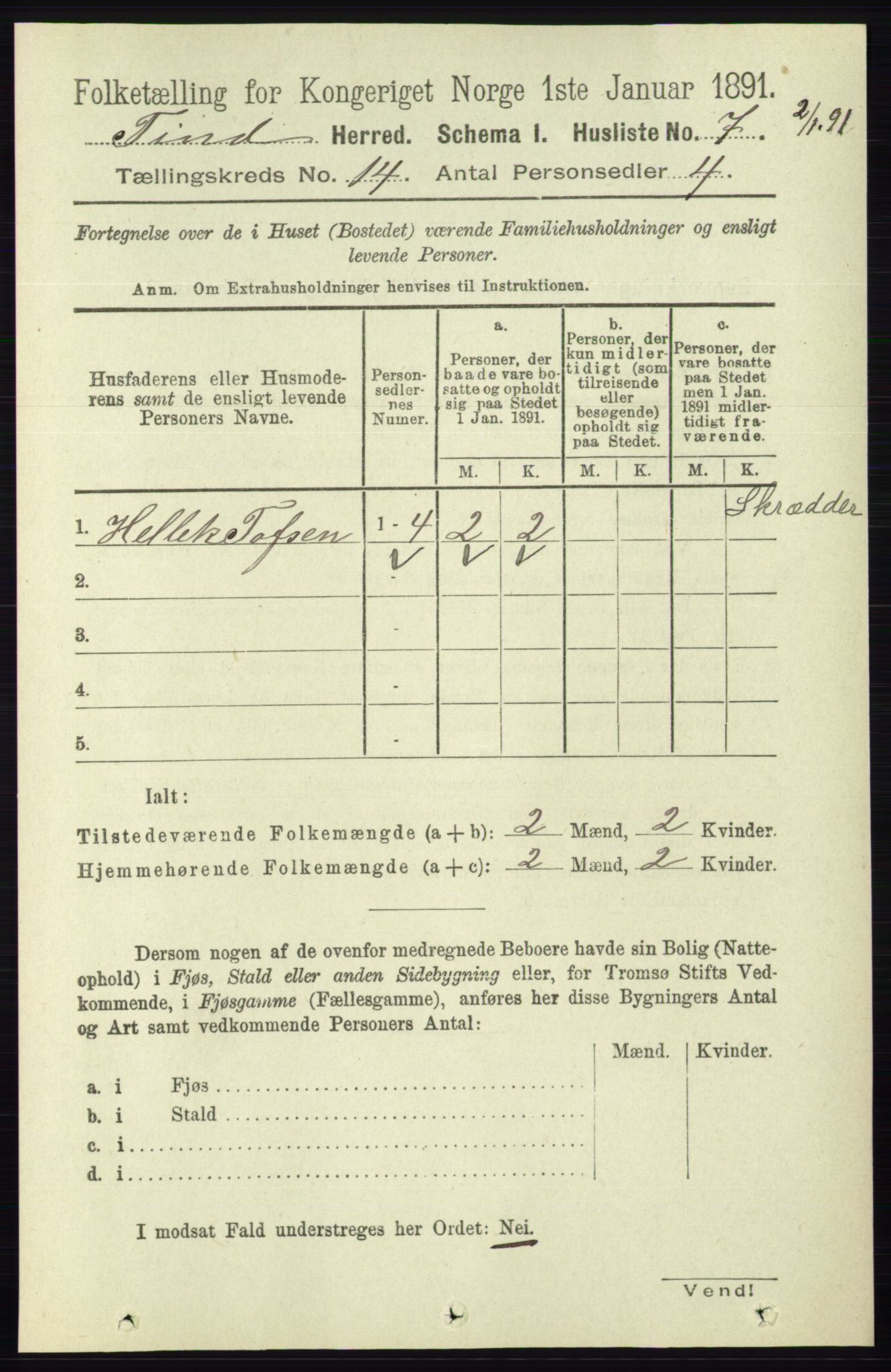 RA, 1891 census for 0826 Tinn, 1891, p. 2832