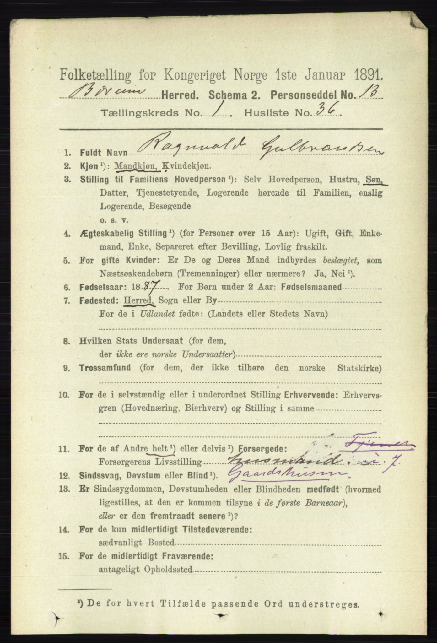 RA, 1891 census for 0219 Bærum, 1891, p. 479