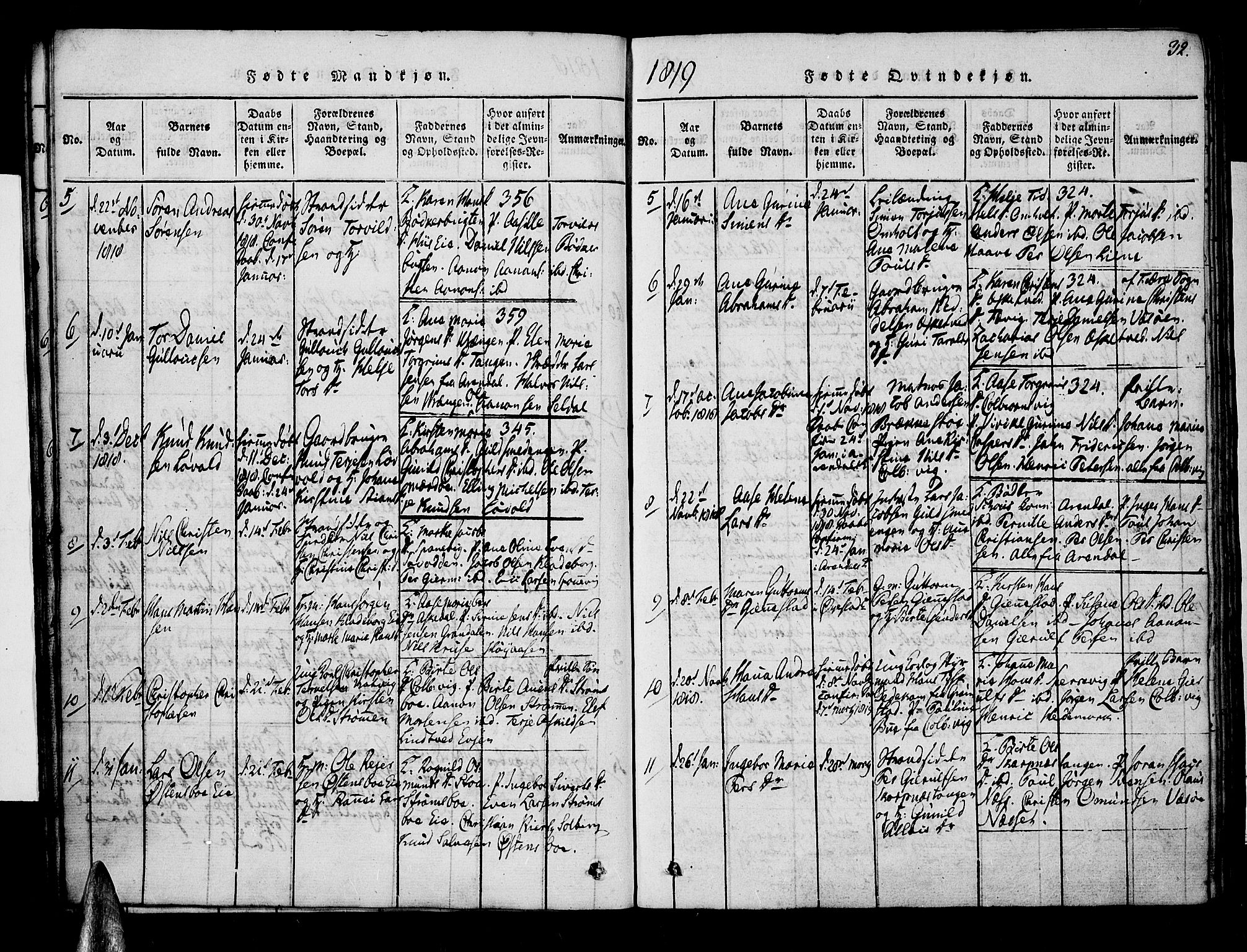 Øyestad sokneprestkontor, AV/SAK-1111-0049/F/Fa/L0012: Parish register (official) no. A 12, 1816-1827, p. 32