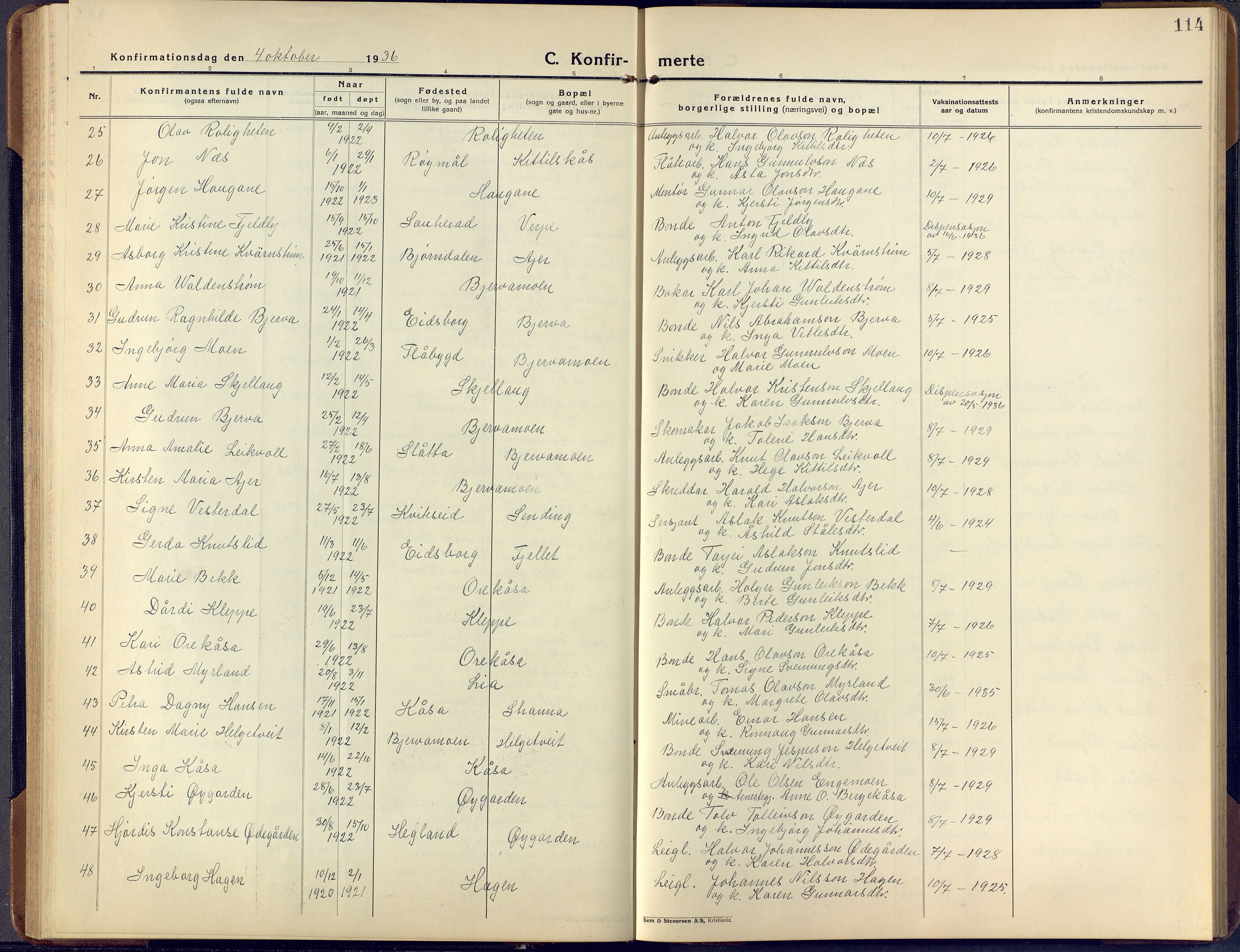 Lunde kirkebøker, SAKO/A-282/F/Fa/L0006: Parish register (official) no. I 6, 1922-1940, p. 114