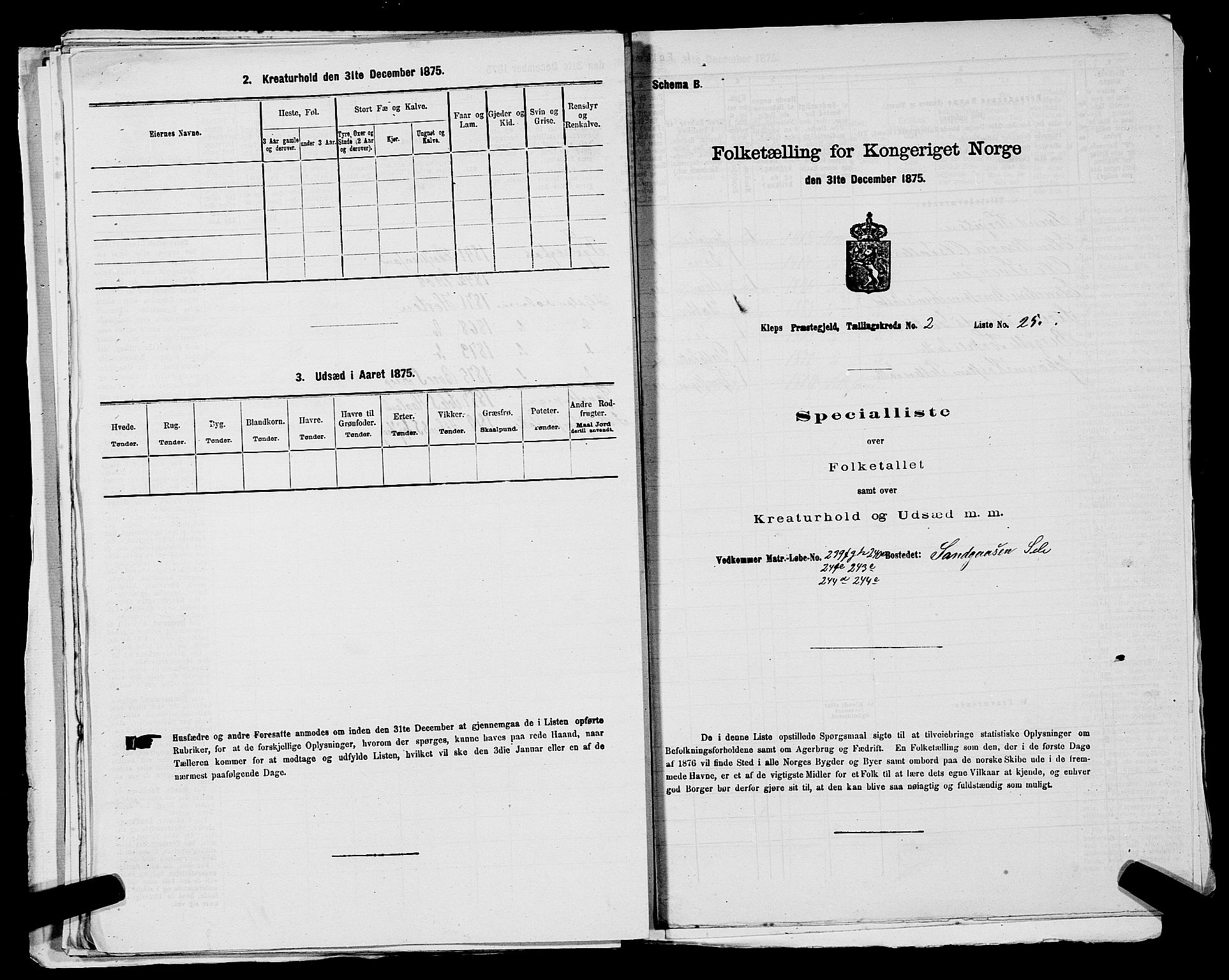 SAST, 1875 census for 1120P Klepp, 1875, p. 170