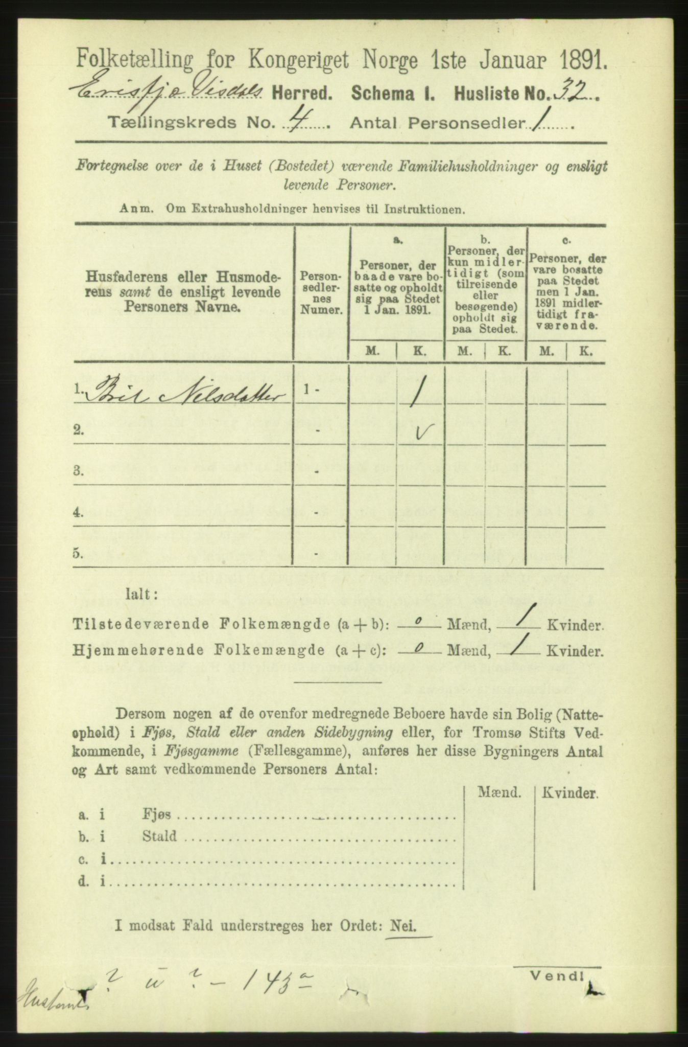 RA, 1891 census for 1542 Eresfjord og Vistdal, 1891, p. 809