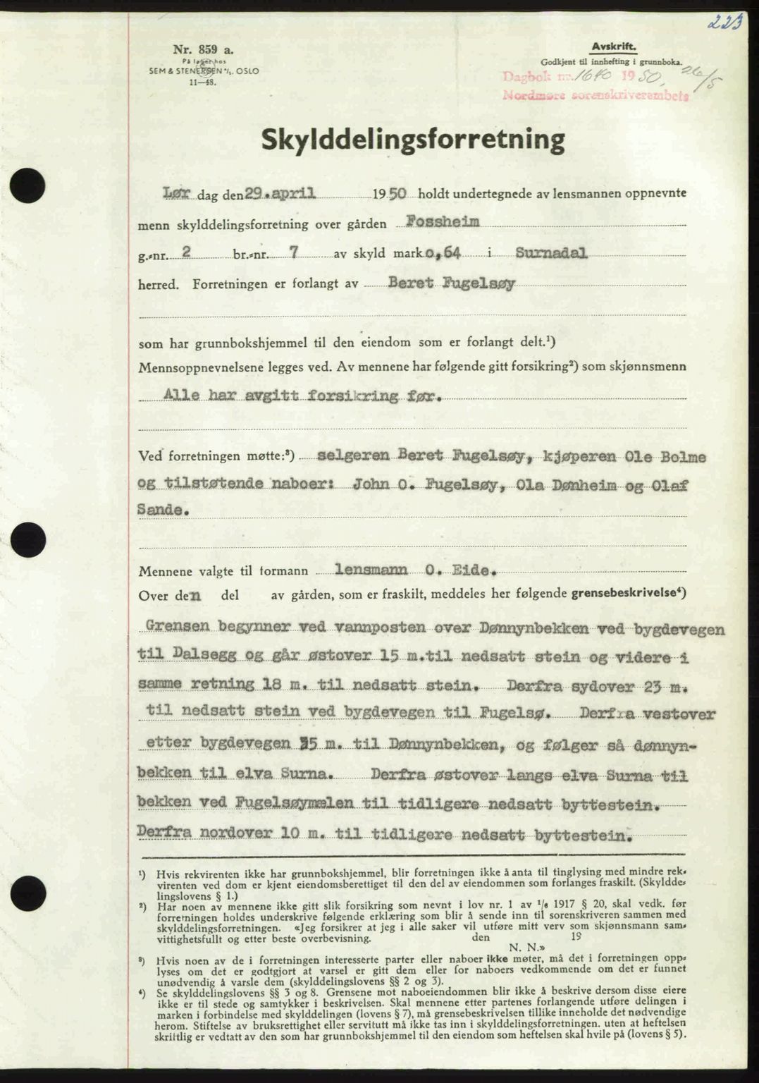 Nordmøre sorenskriveri, AV/SAT-A-4132/1/2/2Ca: Mortgage book no. A115, 1950-1950, Diary no: : 1640/1950