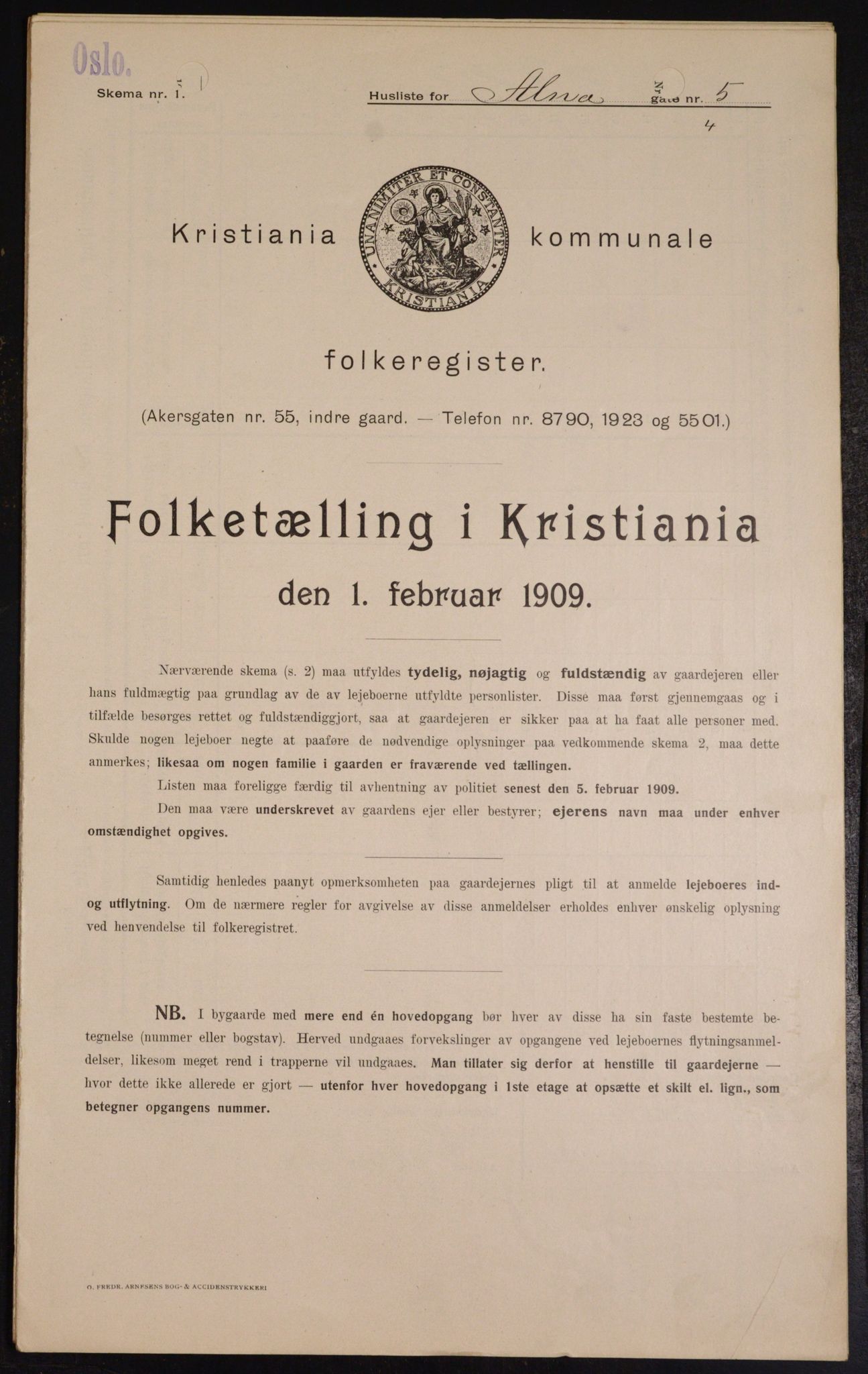 OBA, Municipal Census 1909 for Kristiania, 1909, p. 1166