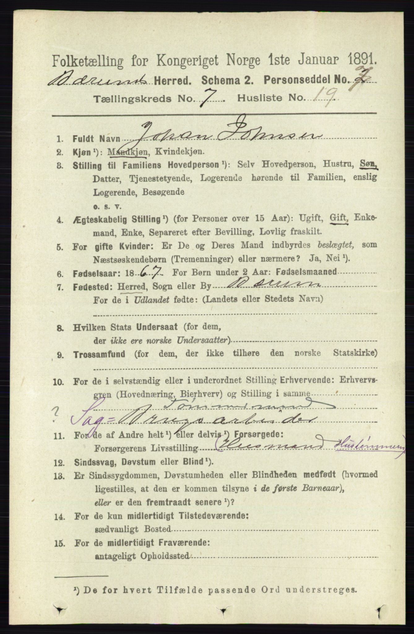 RA, 1891 census for 0219 Bærum, 1891, p. 4259